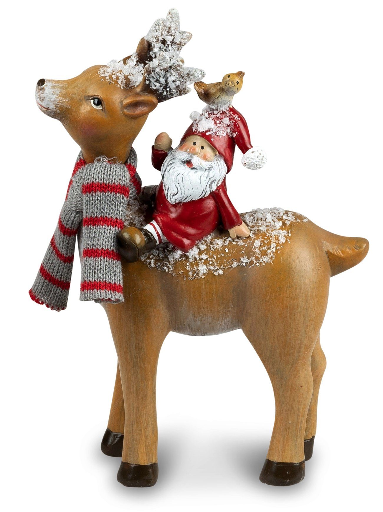 dekojohnson Dekofigur Deko-Hirsch mit Weihnachtsmann17cm auf dem Rücken (kein Set, kein Set)