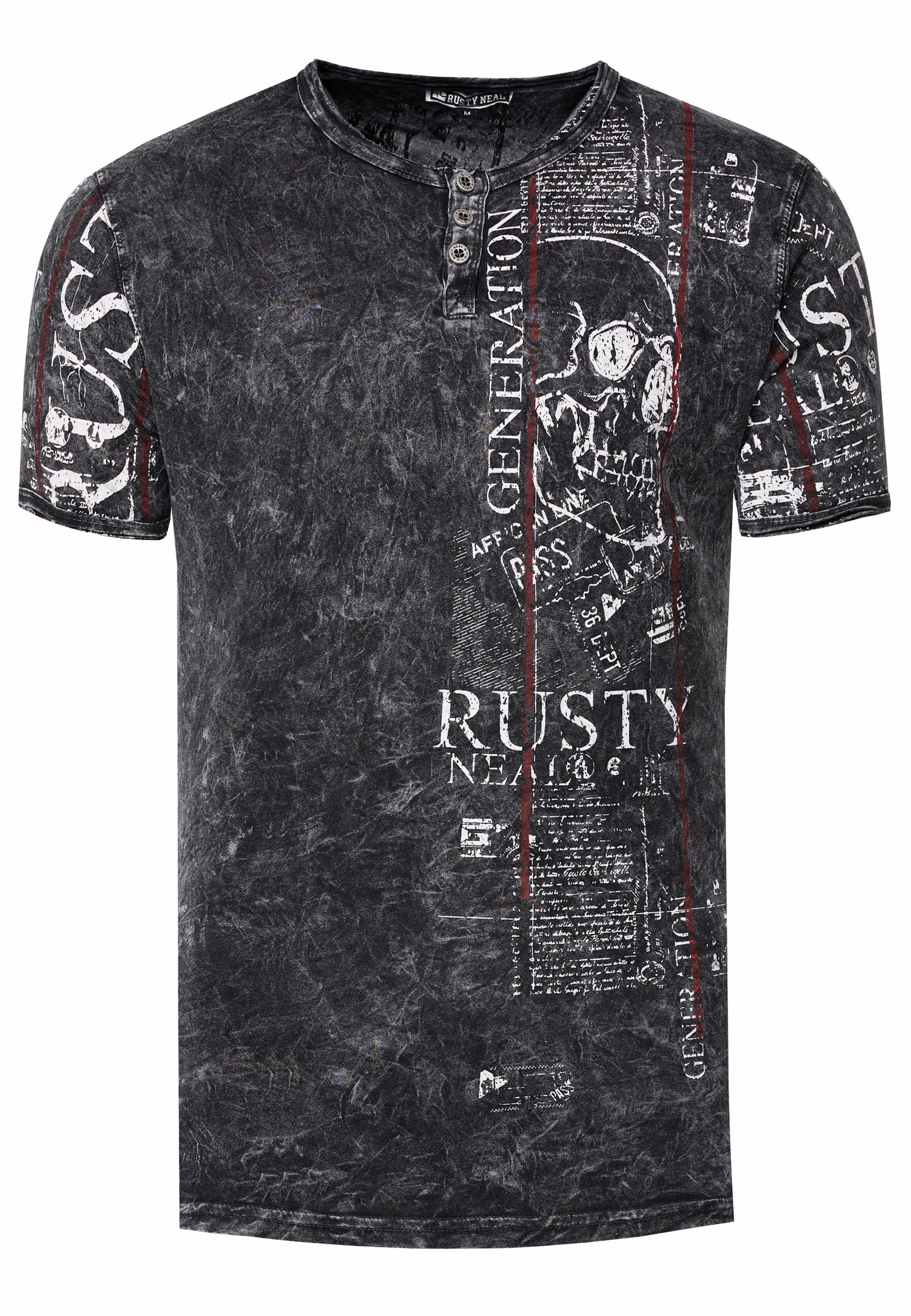 T-Shirt anthrazit mit Rusty Used-Look im Allover-Print Neal