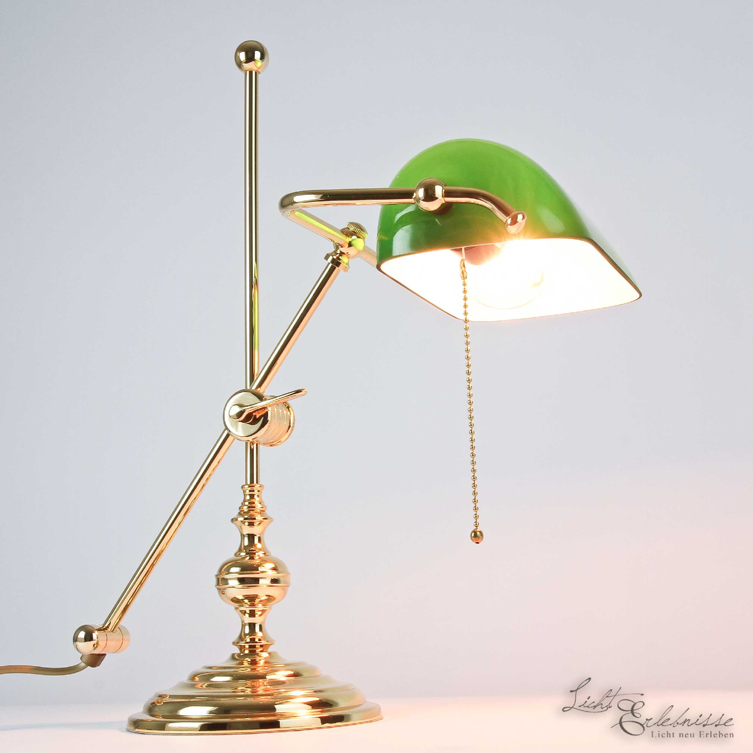 Licht-Erlebnisse Tischleuchte LAMPADE MINISTERO, ohne Leuchtmittel,  Handgefertigte Tischlampe Grün echtes Messing Gold 24 Karat E27