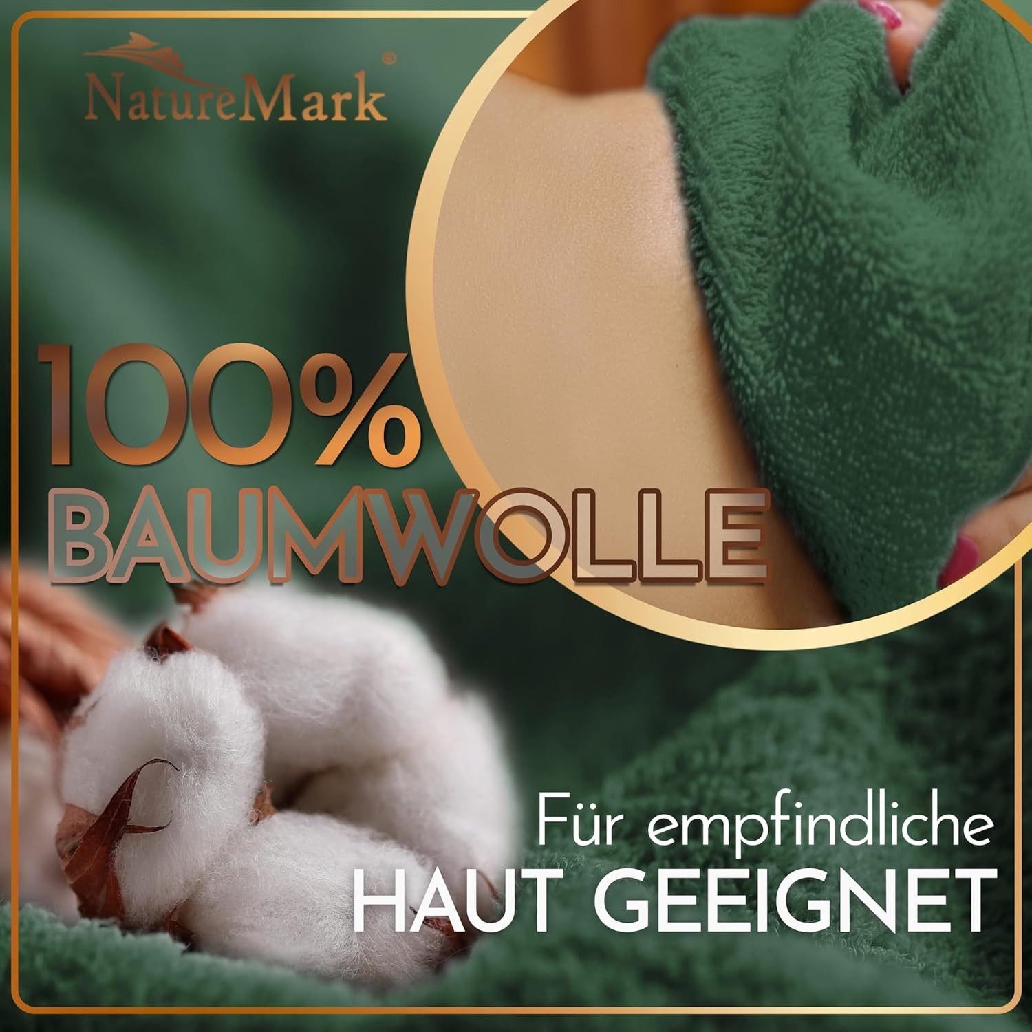 NatureMark Saunatuch Frottier Saunatücher 80x200cm, 100% Baumwolle (2-St), Premium Qualität SAUNATUCH Sauna-Handtuch, 80x200cm, Dunkel grün – Bild 5 von 5