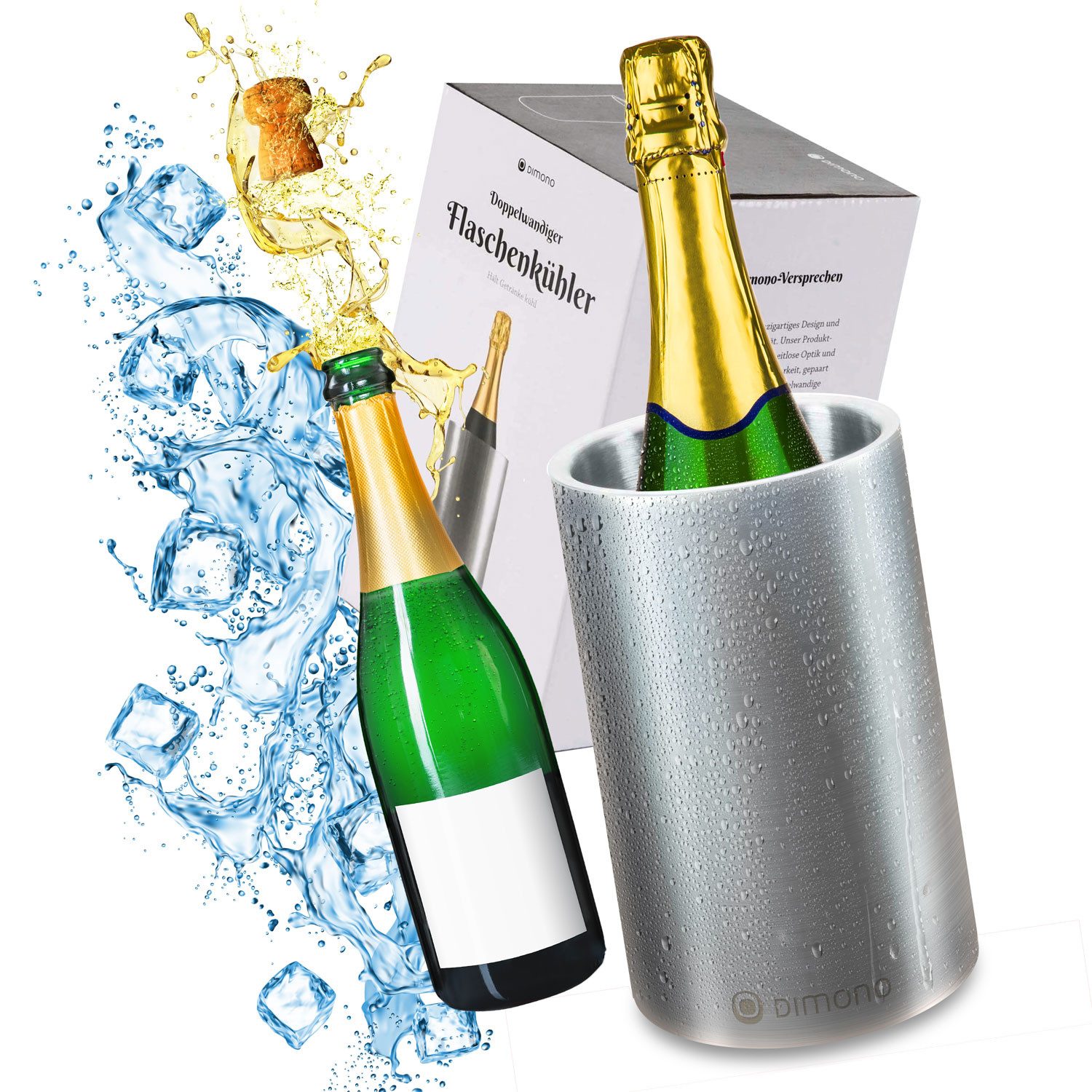 Dimono Wein- und Sektkühler Dimono Wein- und Sektkühler Edelstahl – Thermo Flaschenkühler XXL, aus Doppelwandigen gebürsteten Edelstahl