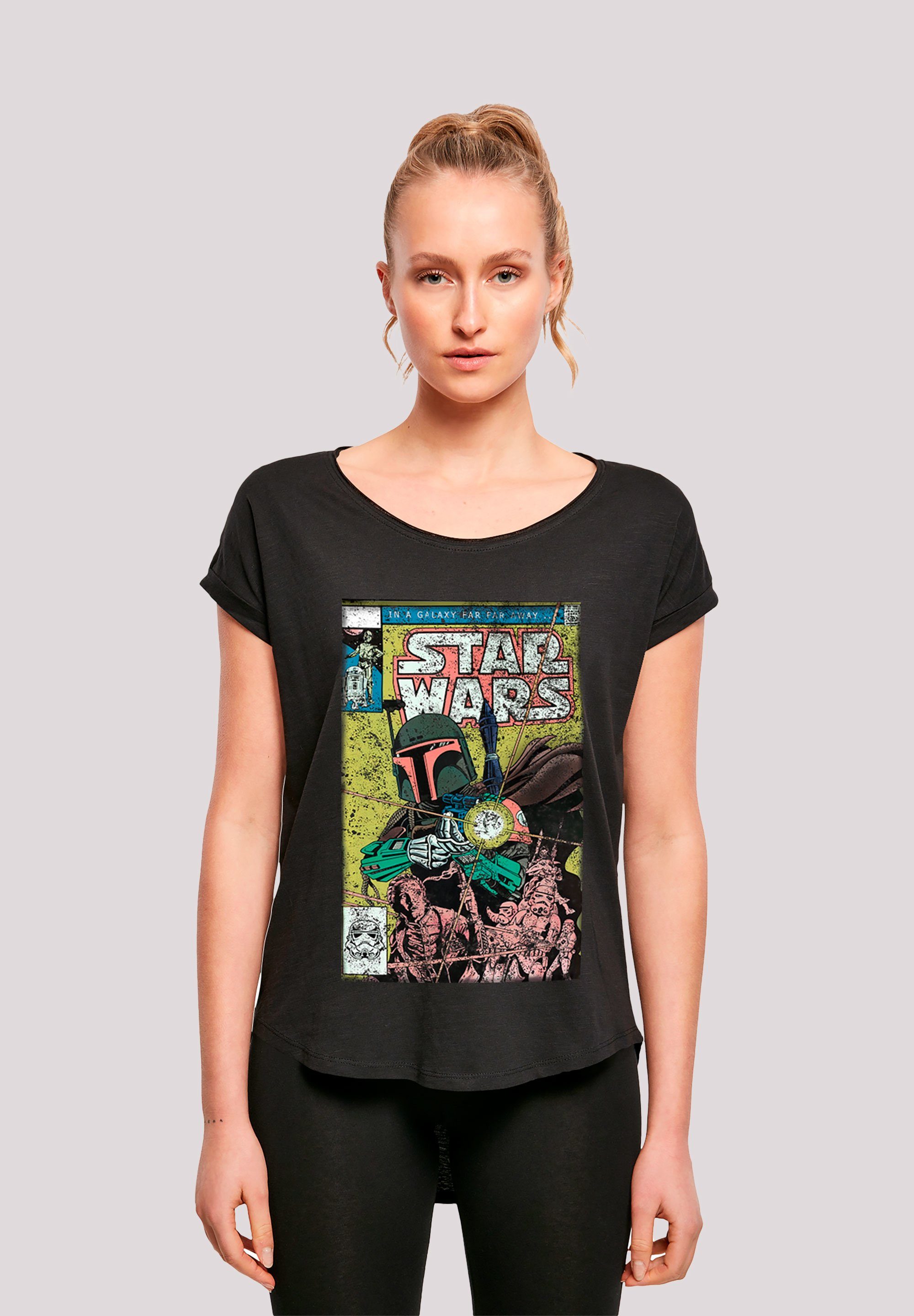 F4NT4STIC Sterne der Premium geschnittenes Krieg Damen extra T-Shirt Comic Fett Print, T-Shirt Wars lang Boba - Hinten Star