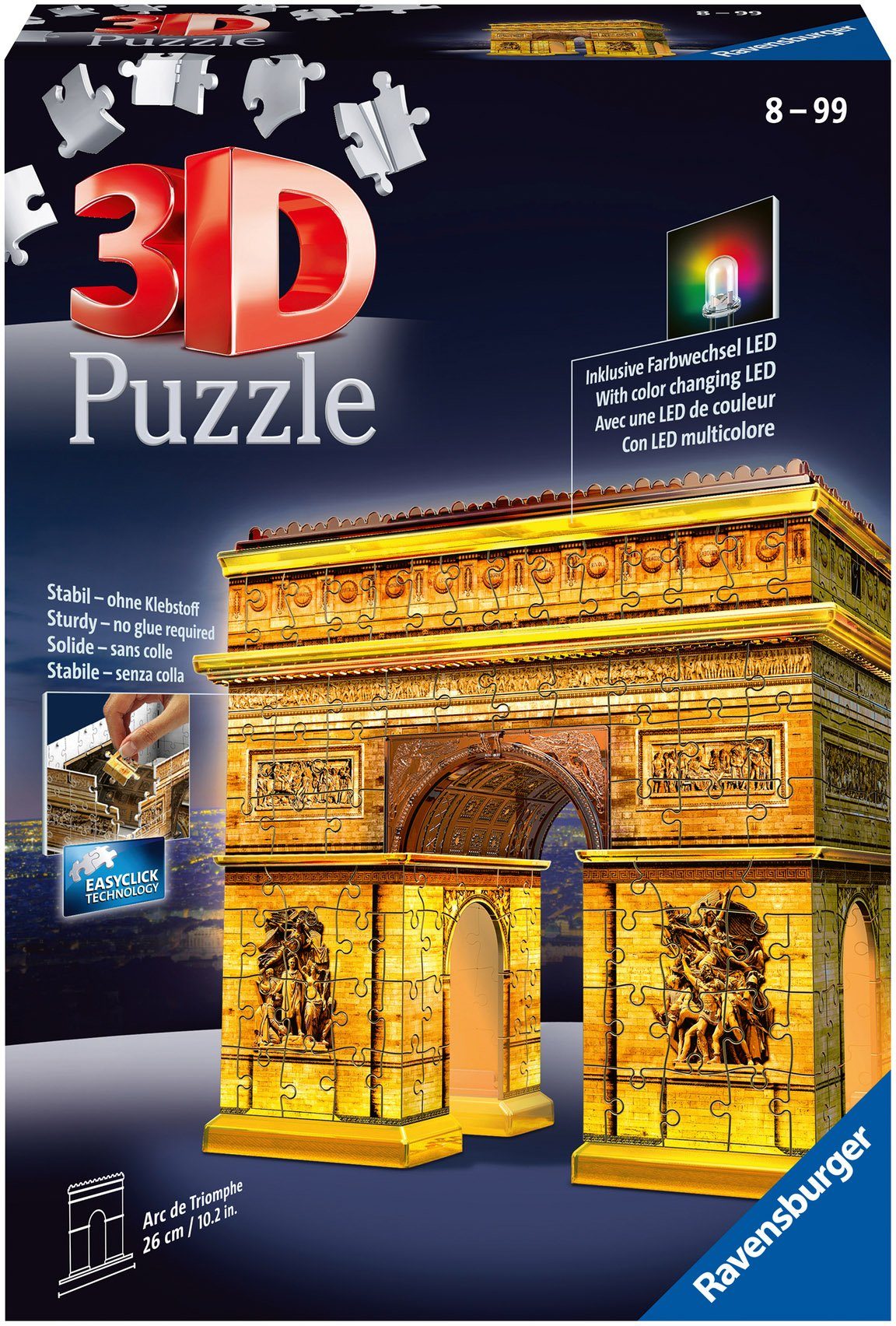 Ravensburger 3D-Puzzle Triumphbogen bei Nacht, 216 Puzzleteile, mit Farbwechsel LEDs; Made in Europe, FSC® - schützt Wald - weltweit