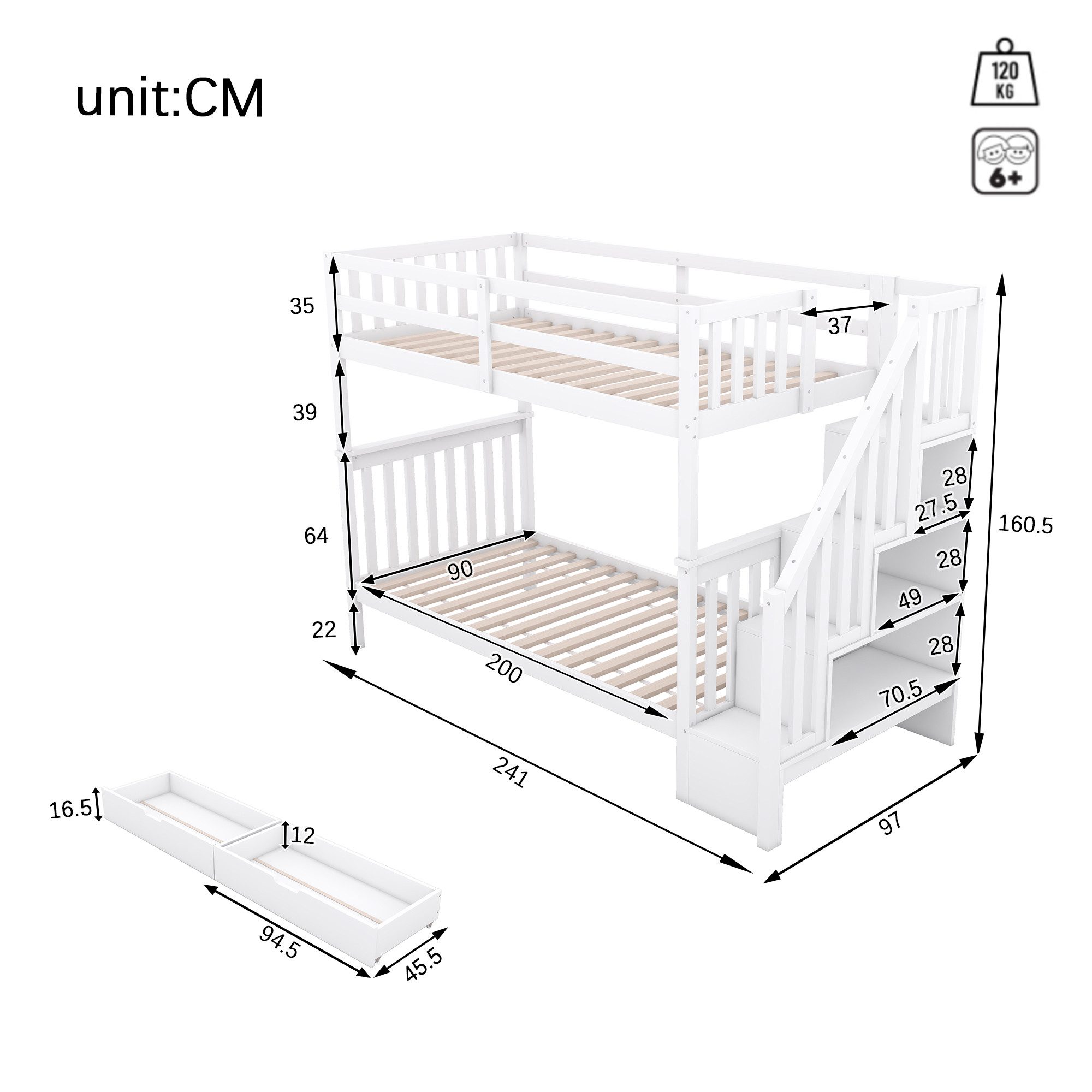 Ulife Etagenbett Kinderbett Jugendbett mit Treppenregal, günstig online kaufen