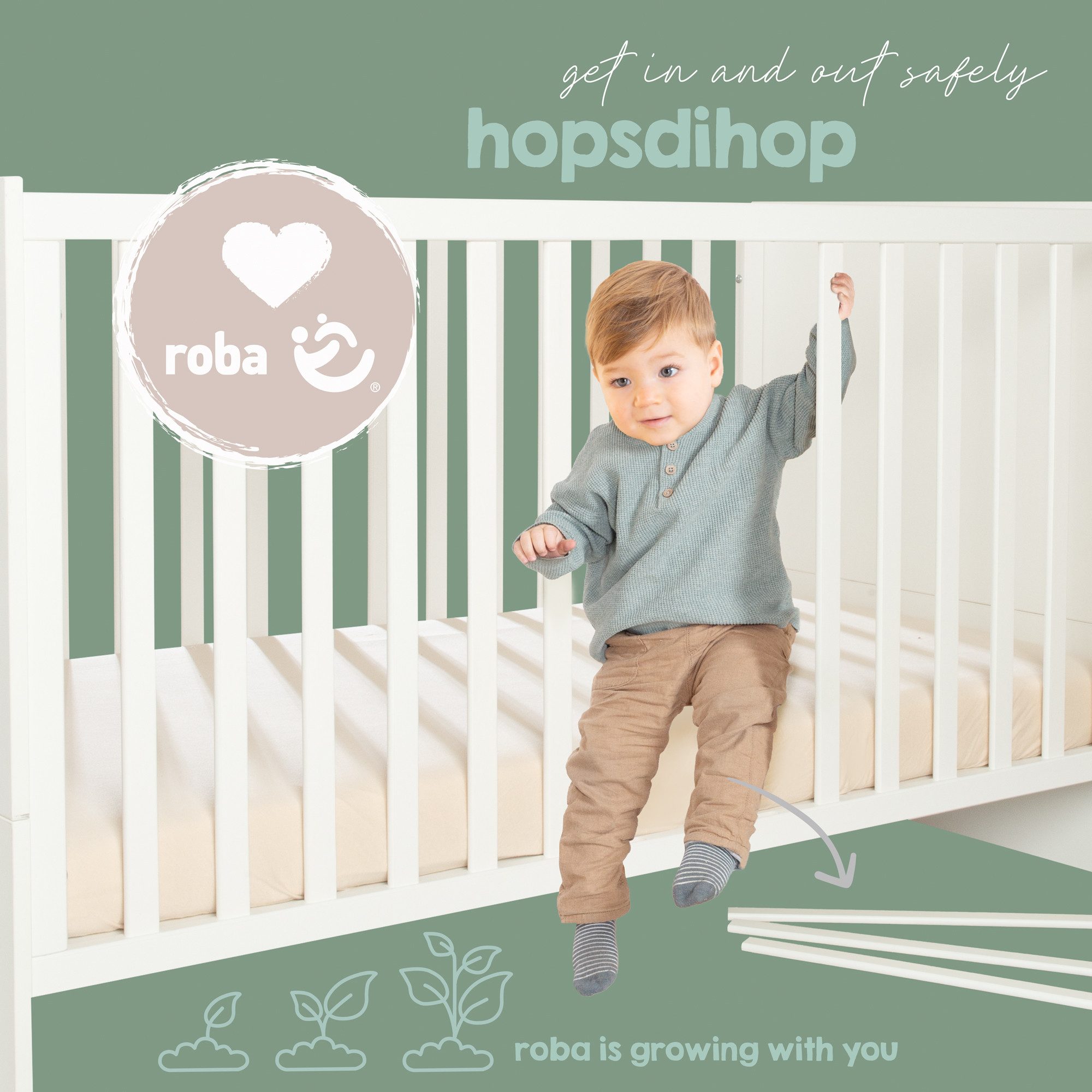 roba® Babybett Leon - Babybett mit 3 Schlupfsprossen & 3-fach höhenverstellbar, Höhenverstellbar - Schlupfsprossen - Umbaubar zum Juniorbett