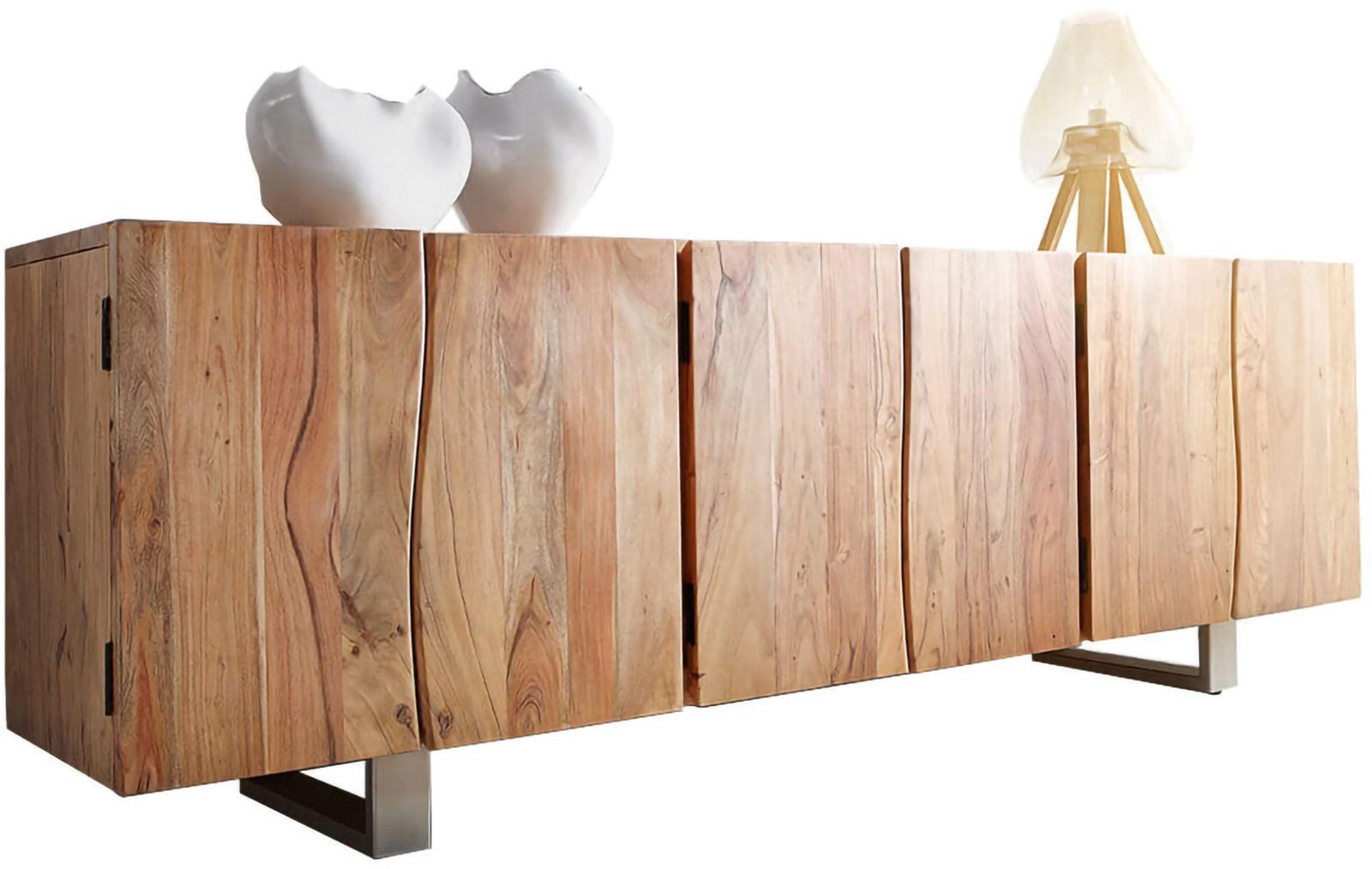 DELIFE Sideboard Live-Edge, Akazie Natur 220 cm 6 Türen Massivholz Baumkant günstig online kaufen
