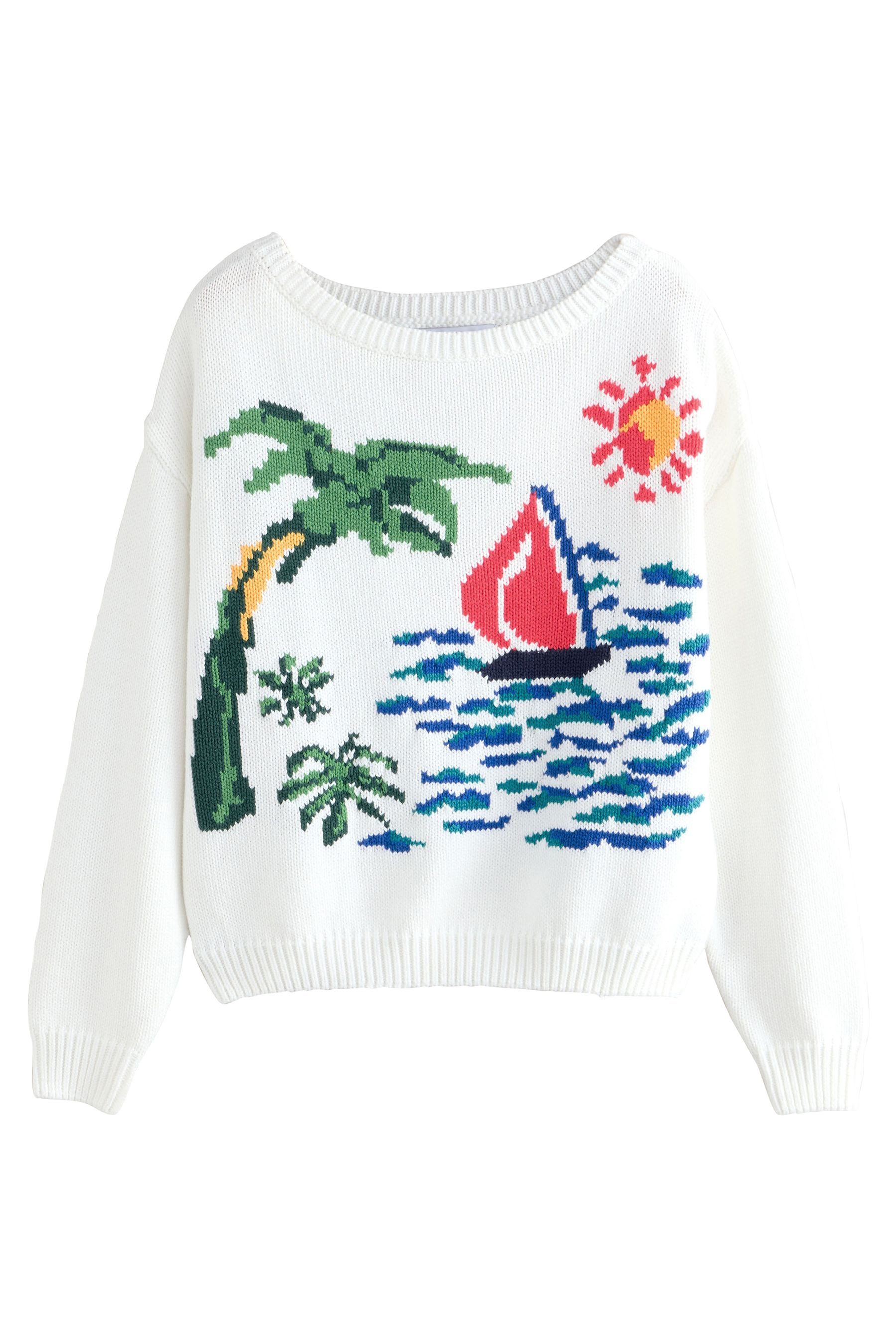 Next Strickpullover Pullover aus Baumwolle mit malerischem Motiv (1-tlg) günstig online kaufen