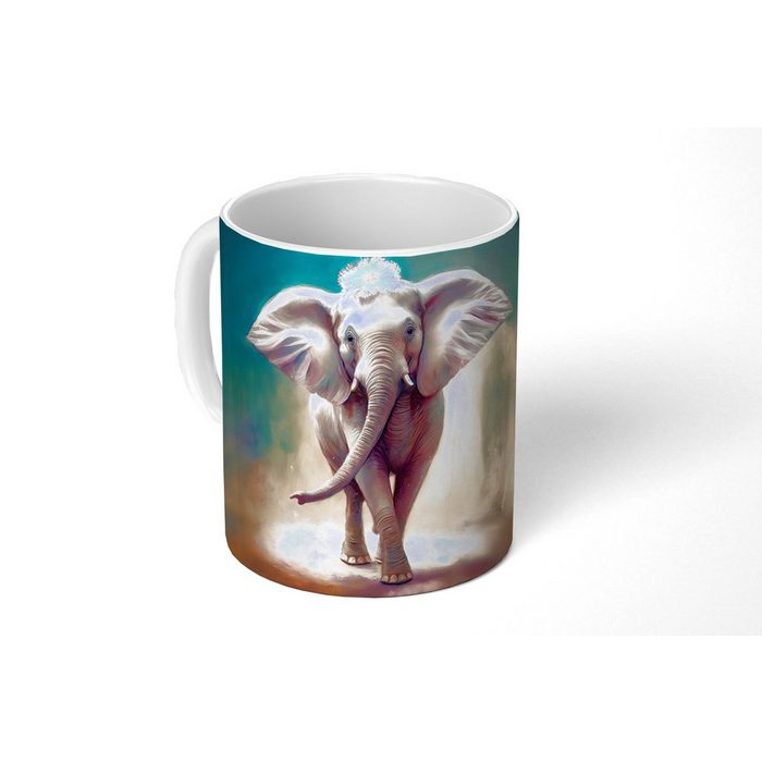 MuchoWow Tasse Elefant - Tiere - Malen - Blumen - Porträt - Kinder Keramik Kaffeetassen Teetasse Becher Teetasse Geschenk