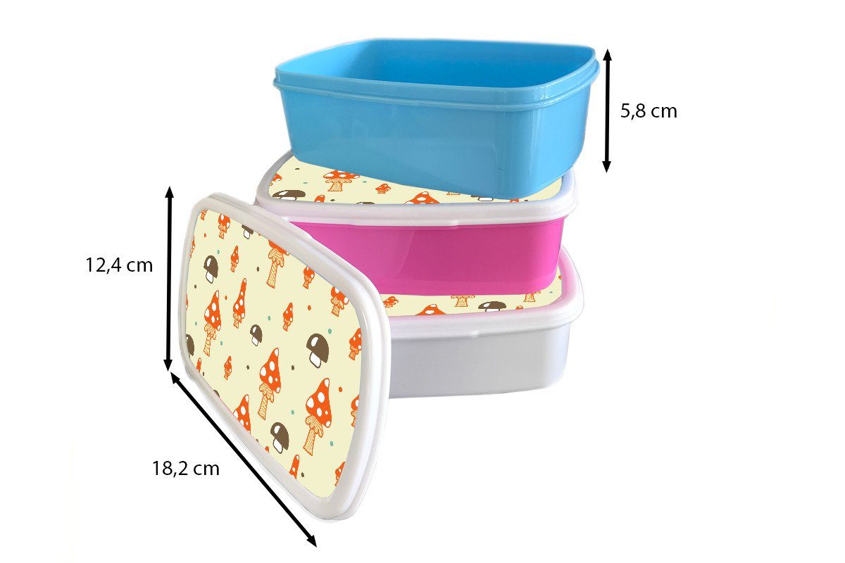für Mädchen Lunchbox Kunststoff, Erwachsene, und Brotbox Jungs - Pilz weiß Orange, - MuchoWow Muster Kinder Brotdose, für (2-tlg), und