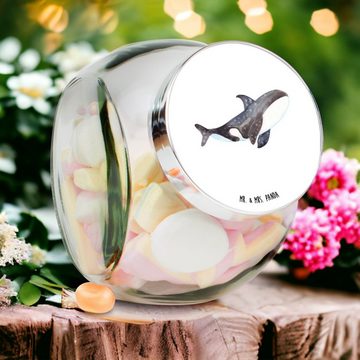 Mr. & Mrs. Panda Vorratsglas L 870ml Orca - Weiß - Geschenk, Motivation, Neustart, Aufbewahungsgla, Premium Glas, (1-tlg), Design-Highlight