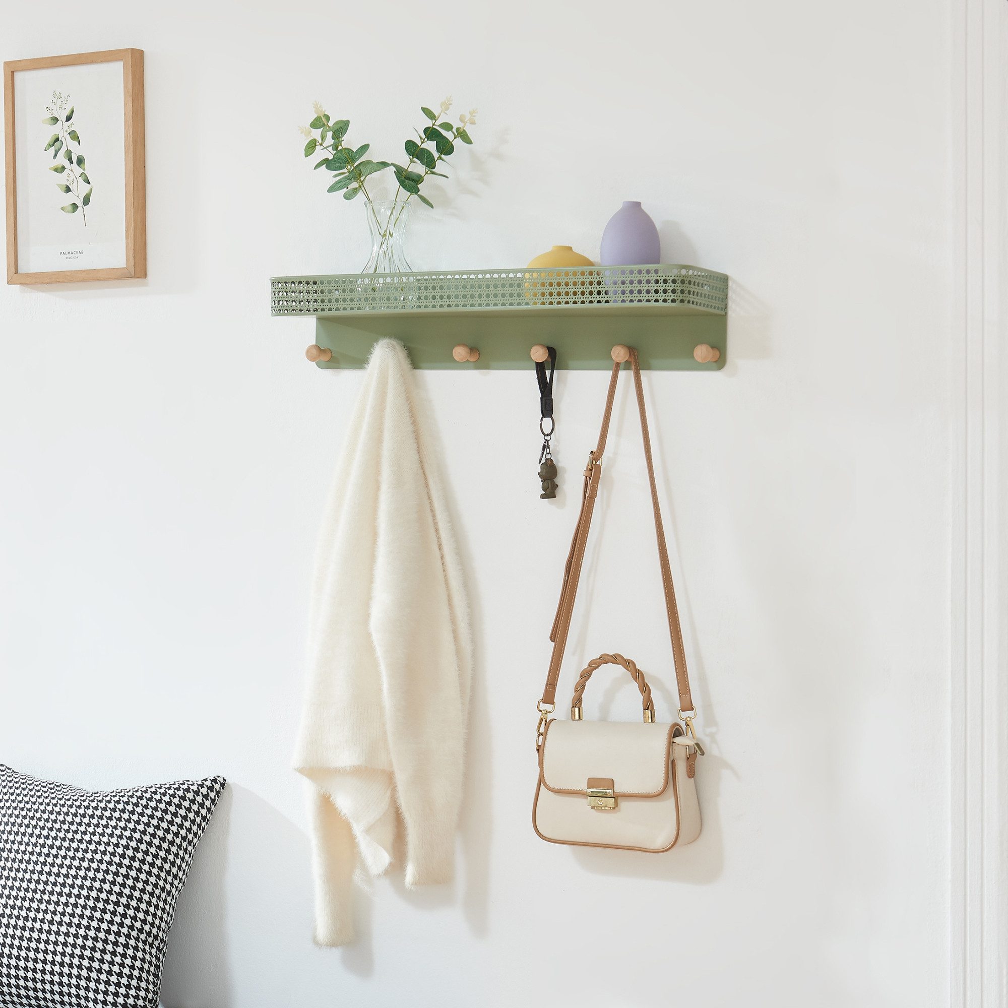 en.casa Wandgarderobe, »Jäller« mit 6 Haken Metall 60 x 14 x 12 cm Grün