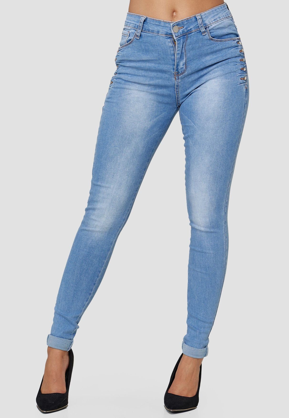 MiSS RJ Skinny-fit-Jeans »Damen Denim Skinny Jeans Super Stretch Glitzer  Steine Hose Übergröße« (1-tlg) 3531 in Hellblau online kaufen | OTTO