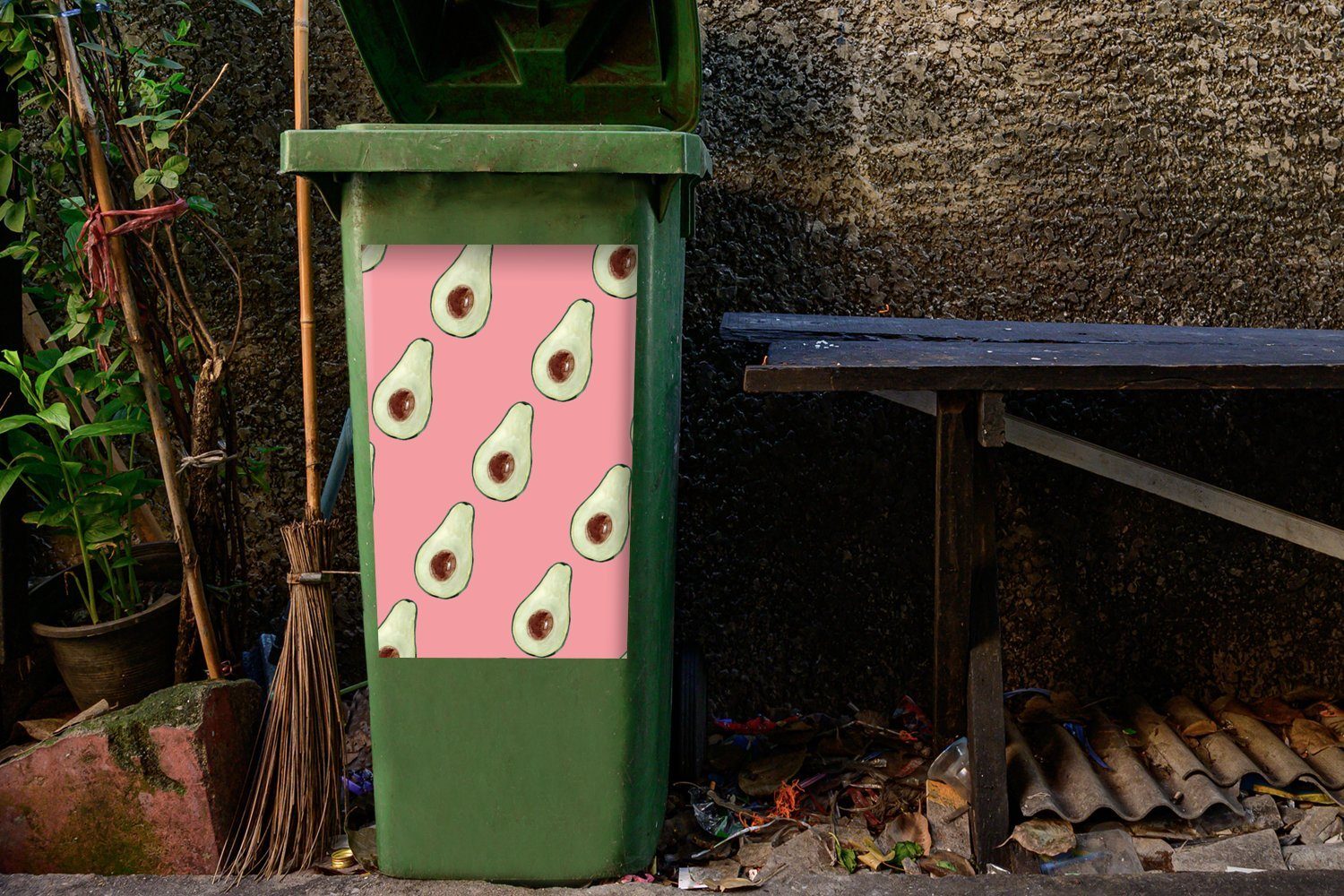 MuchoWow Mülleimer-aufkleber, Mülltonne, - Container, Farbe St), Rosa (1 Avocado Sticker, Wandsticker Abfalbehälter -
