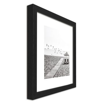 artissimo Bild mit Rahmen Bild gerahmt 30x30cm / Design-Poster inkl. Holz-Rahmen / Wandbild, Schwarz-Weiß Foto: Strand und Meer III