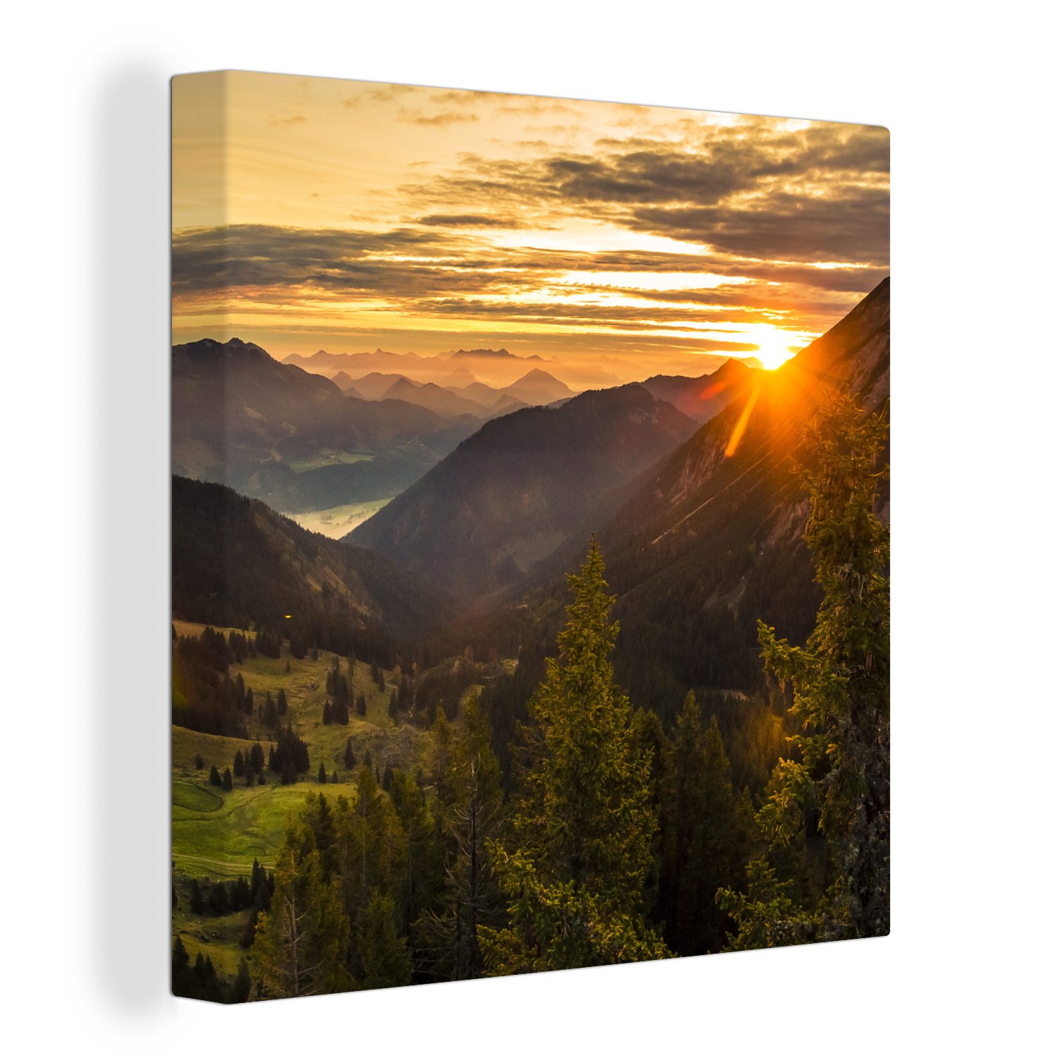 OneMillionCanvasses® Leinwandbild Alpen - Berg - Sonne, (1 St), Leinwand Bilder für Wohnzimmer Schlafzimmer