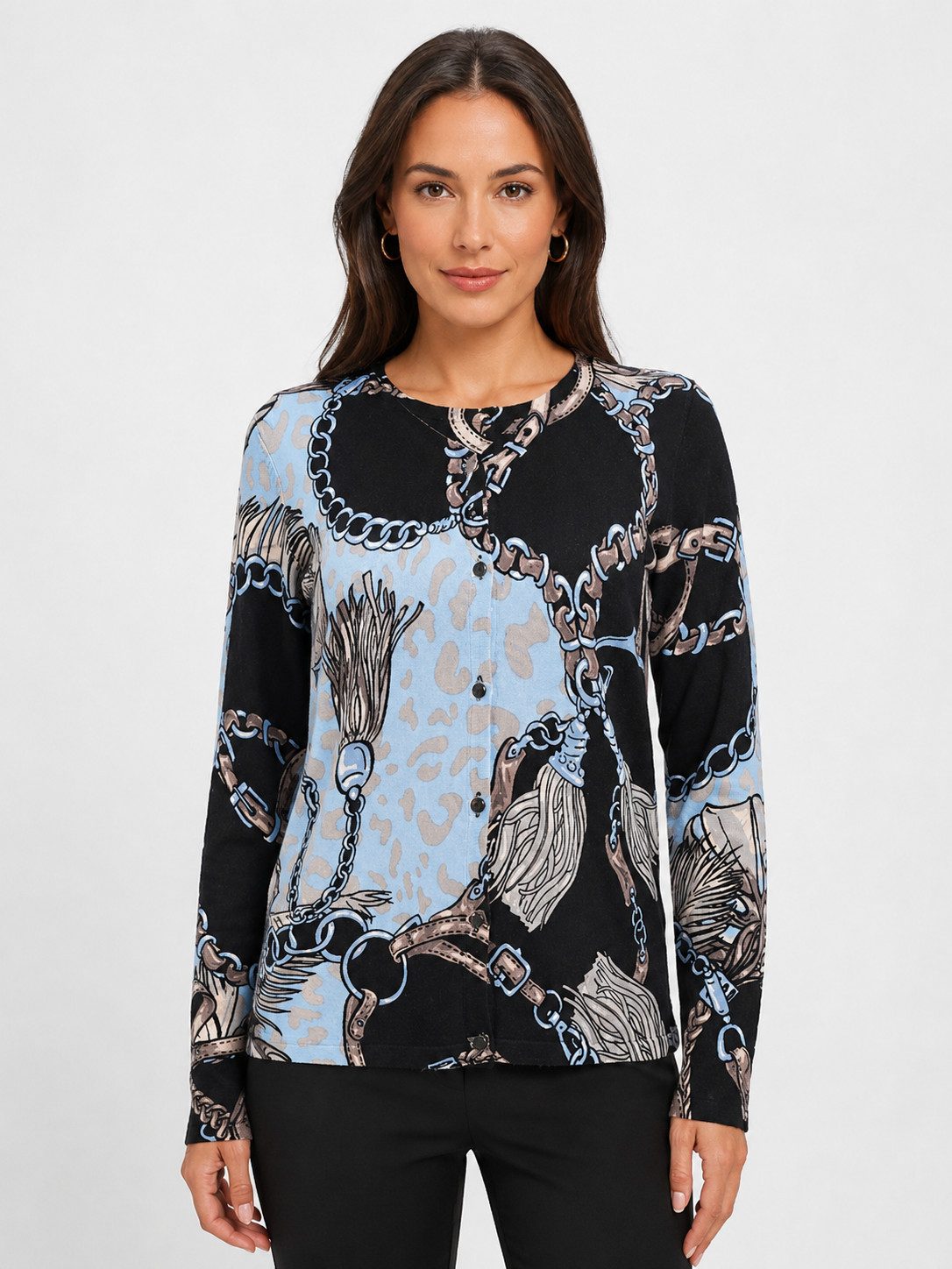 Passioni 2-in-1-Strickjacke Twinset mit Ketten-und Animalprint