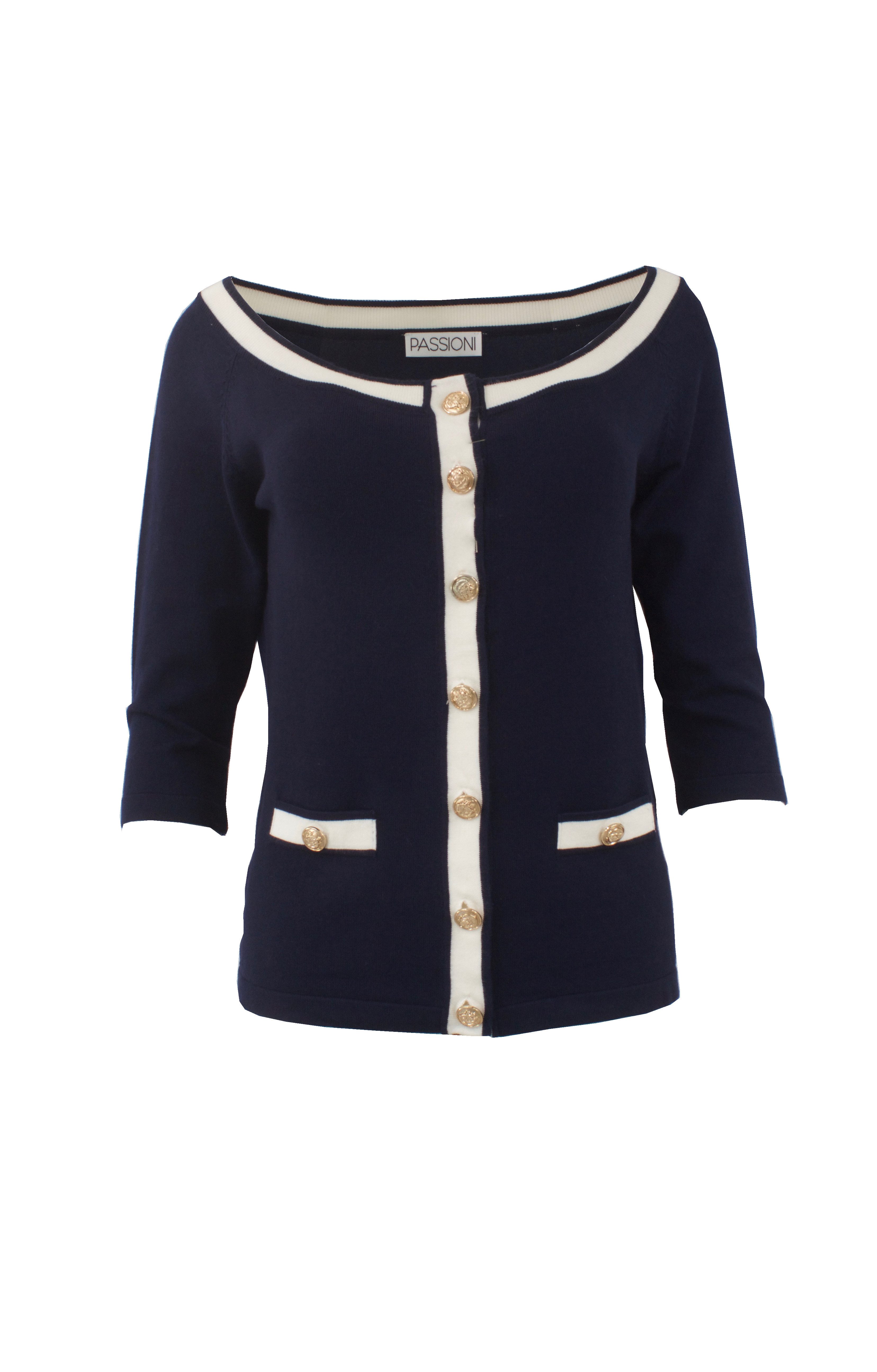 Passioni Strickjacke Navy Cardigan mit weißen günstig online kaufen