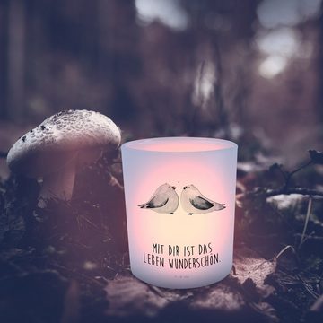 Mr. & Mrs. Panda Windlicht Turteltauben Liebe - Transparent - Geschenk, Teelichtglas, große Lieb (1 St), Stimmungsvolle Beleuchtung