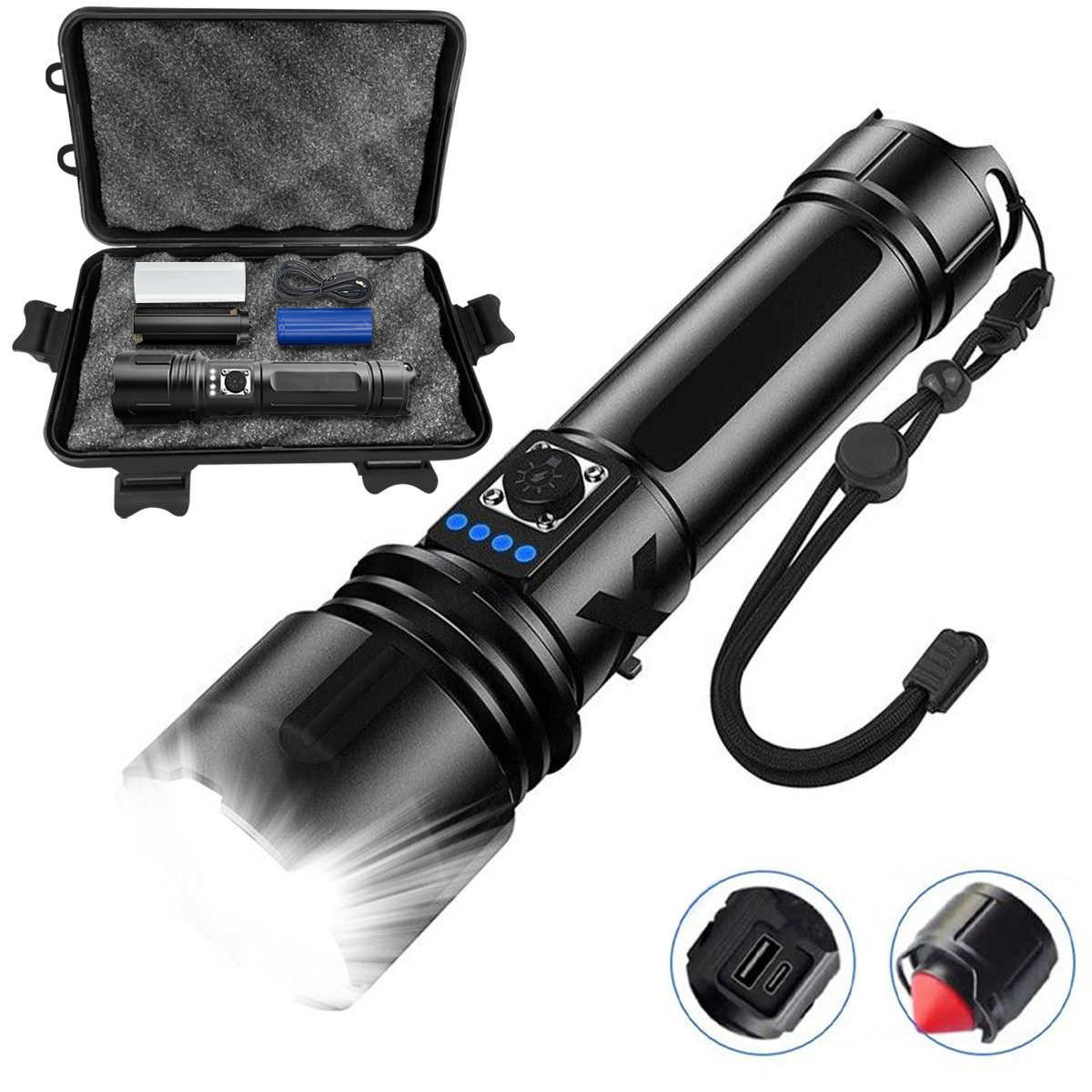 DOPWii Taschenlampe Aufladbar Flashlight,Camping LED-Taschenlampe, Mehrere Lichtmodi, WasserdichtUSB Aufladbar Taktische Flashlight,5 Lichtmodi,Wasserdicht
