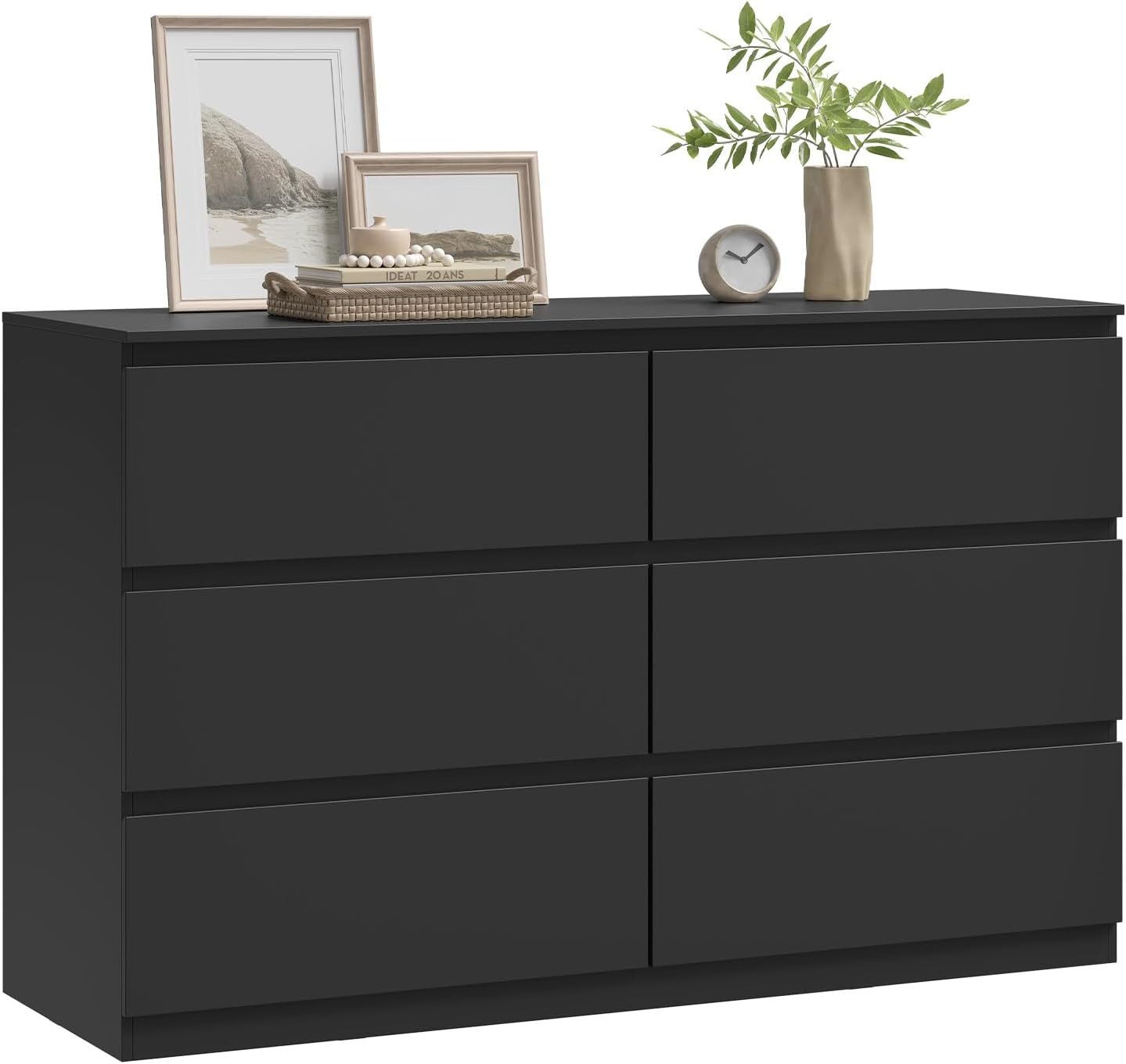 Woltu Kommode (1 St), mit 6 Schubladen, Schubladenschrank, 120 x 40 x 75 cm, Schwarz