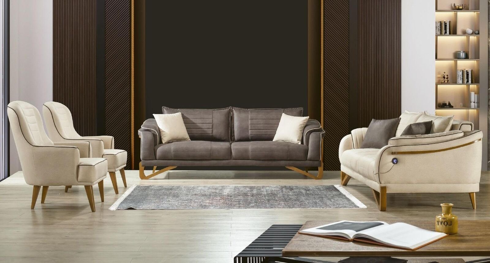1 3-Sitzer Designer Sofa Weißer Elegantes 3-Sitzer Europa Made Wohnzimmer, Teile, JVmoebel Couch Textil in