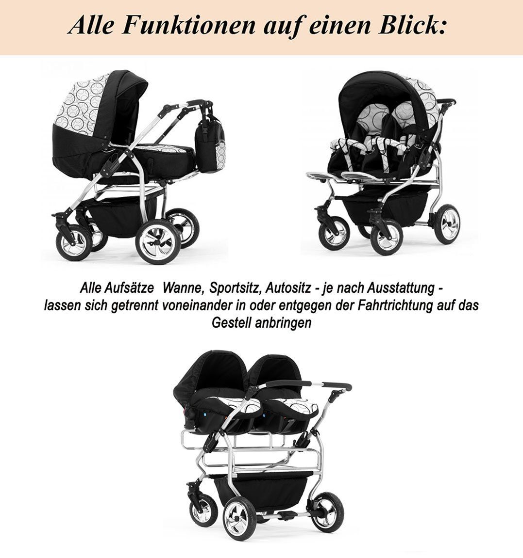 3 Zwillingskinderwagen Zwillings-Kombikinderwagen 38 - in - 1 in Duo Elcar 13 Schwarz-Creme Teile Farben