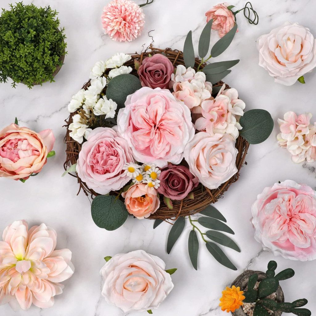 Kunstblume Künstliche Blumen Set, Seidenblumen Mix mit Dahlien & Rosen, Diwzbyn, Blumenstiele für DIY, Hochzeiten, Tischdeko & Wohndeko – Bild 3 von 5