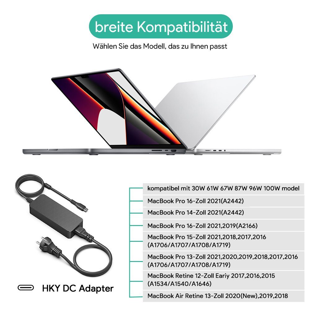 HKY 100W USB-C Laptop Ladegerät Netzteil für 2021 MacBook Pro 14 Notebook-Netzteil (MacBook Air Retina i-Pad Pro 11 Dell XPS Switch Acer Lenovo ThinkPad) – Bild 2 von 5