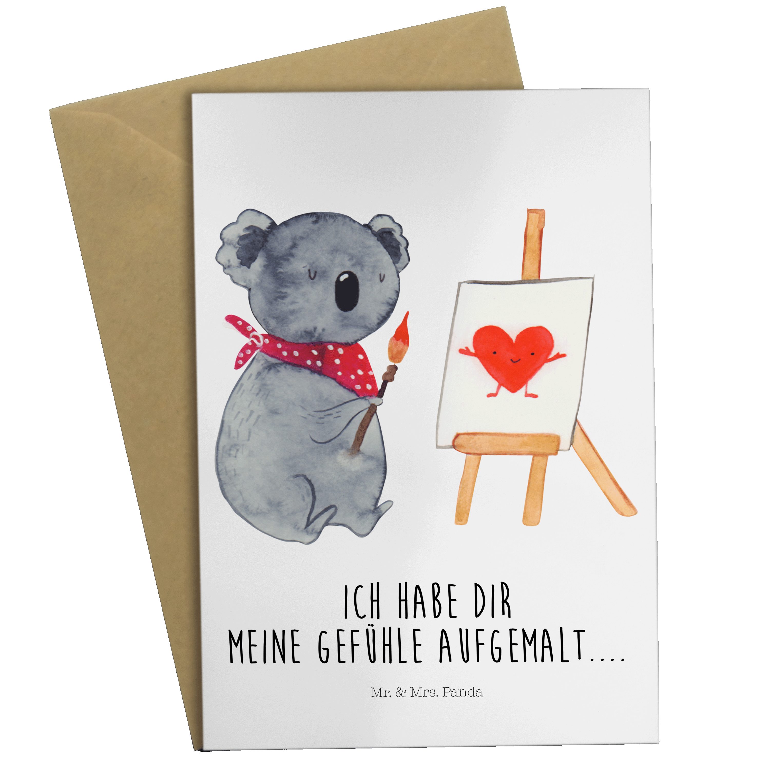 Mr. & Mrs. Panda Grußkarte Koala Künstler - Weiß - Geschenk, Einladungskarte, Liebe, Klappkarte