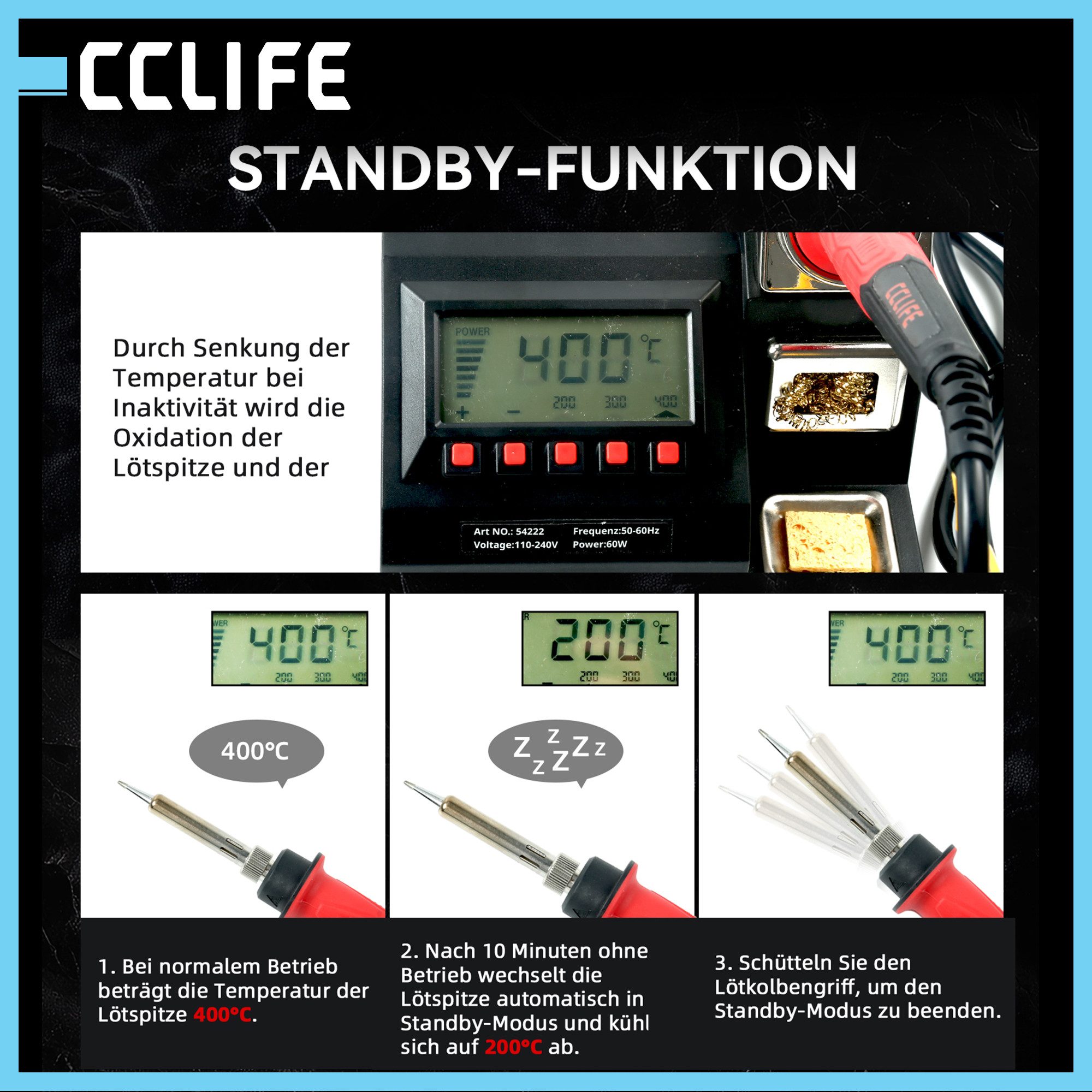 CCLIFE Lötpistole CCLIFE 60W Loetkolben mit LED Display 100 500 Grad Regelbar Netzkabel