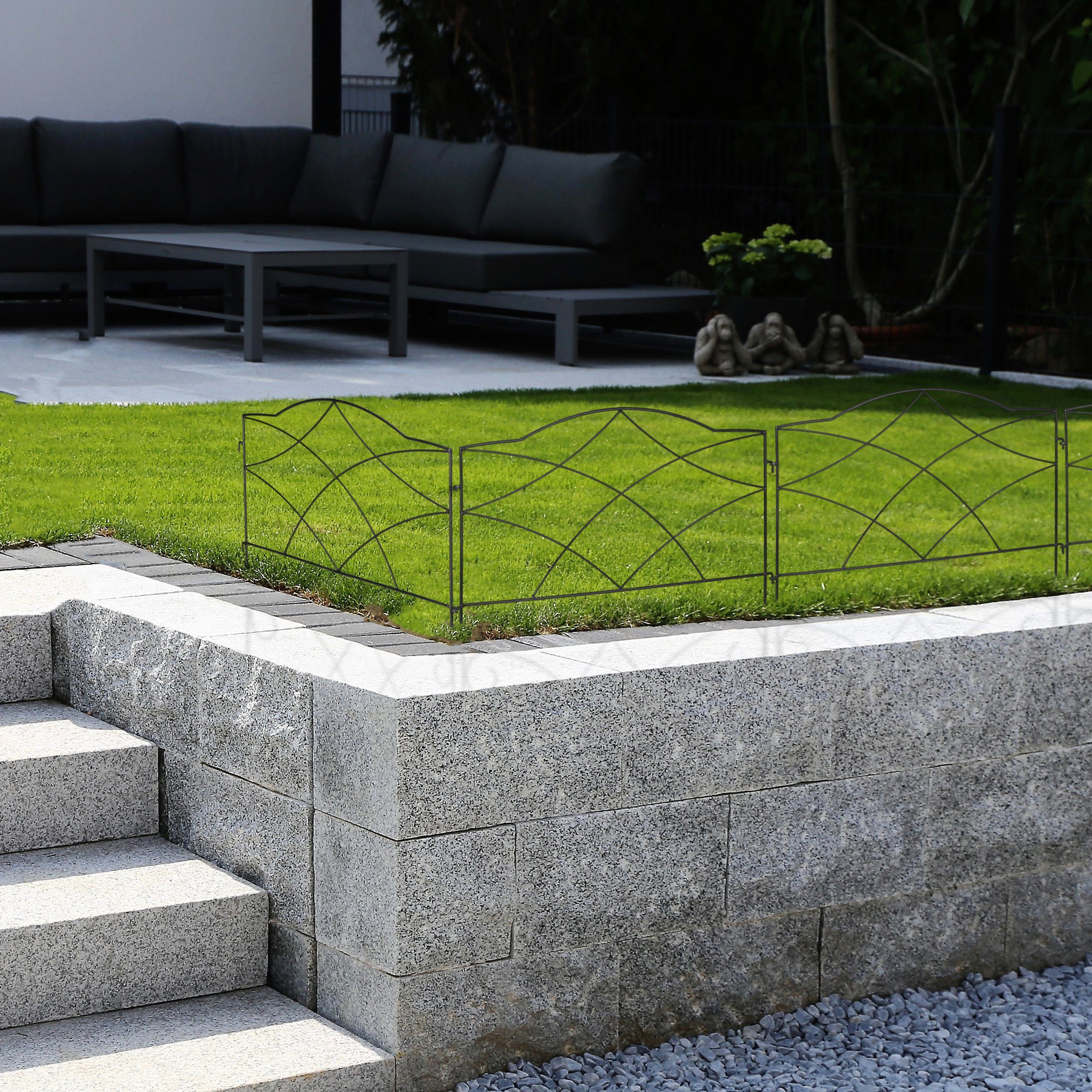 relaxdays Beetbegrenzung 6teiliger Beetzaun aus Metall