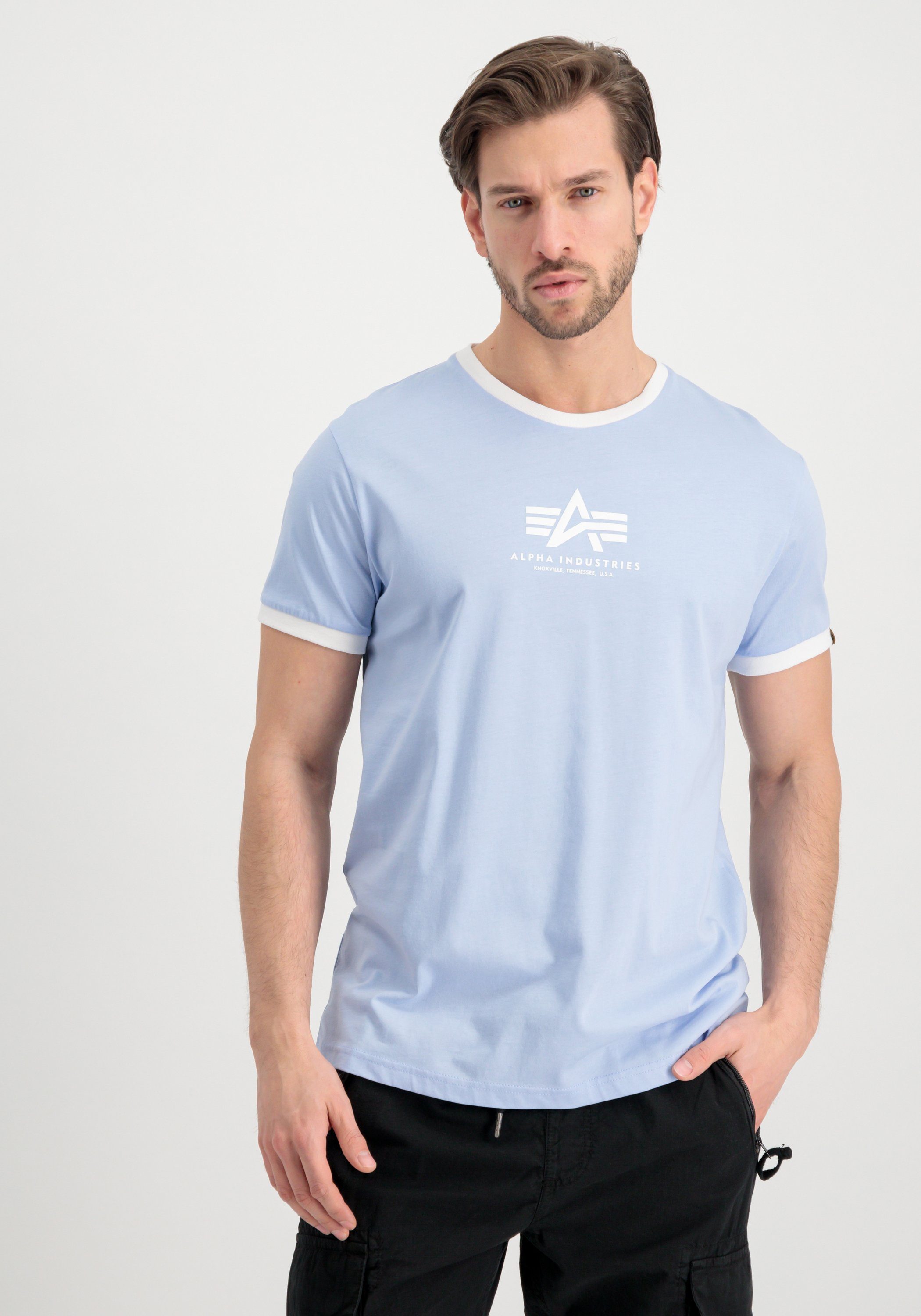 blue T-Shirts Contrast Basic Industries - ML T-Shirt T Alpha Men Industries Alpha light