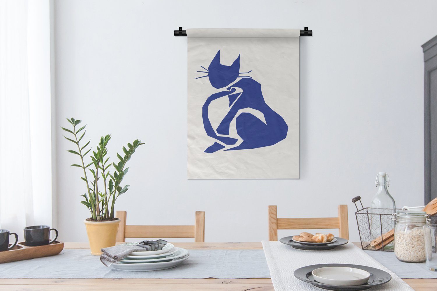- Katze Tapisserie, Wohnzimmer, Blau Schlafzimmer Matisse, Deko - Haustiere an MuchoWow Wand, Wanddekoobjekt - für der