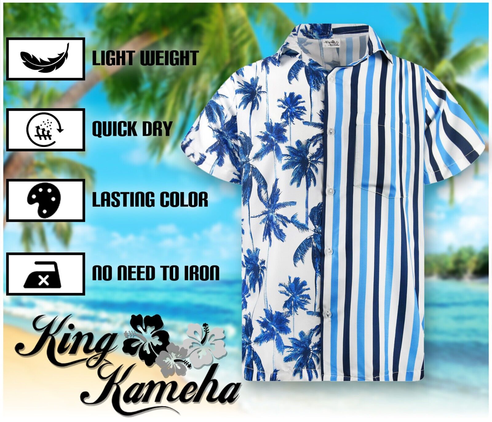 King Kameha Hawaiihemd Stripes Funky Hawaii-Hemd Herren Kurzarm Front-Tasche Stylish Unisex