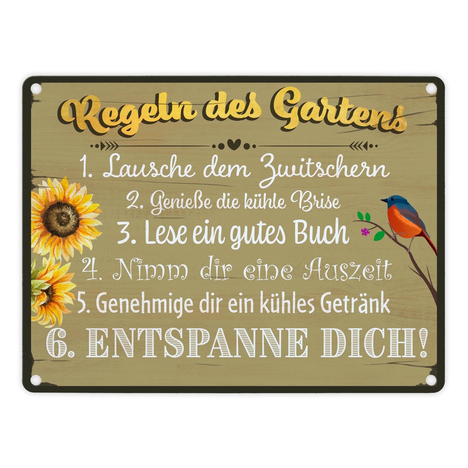speecheese Metallschild Regeln des Gartens Metallschild im rustikalen Stil