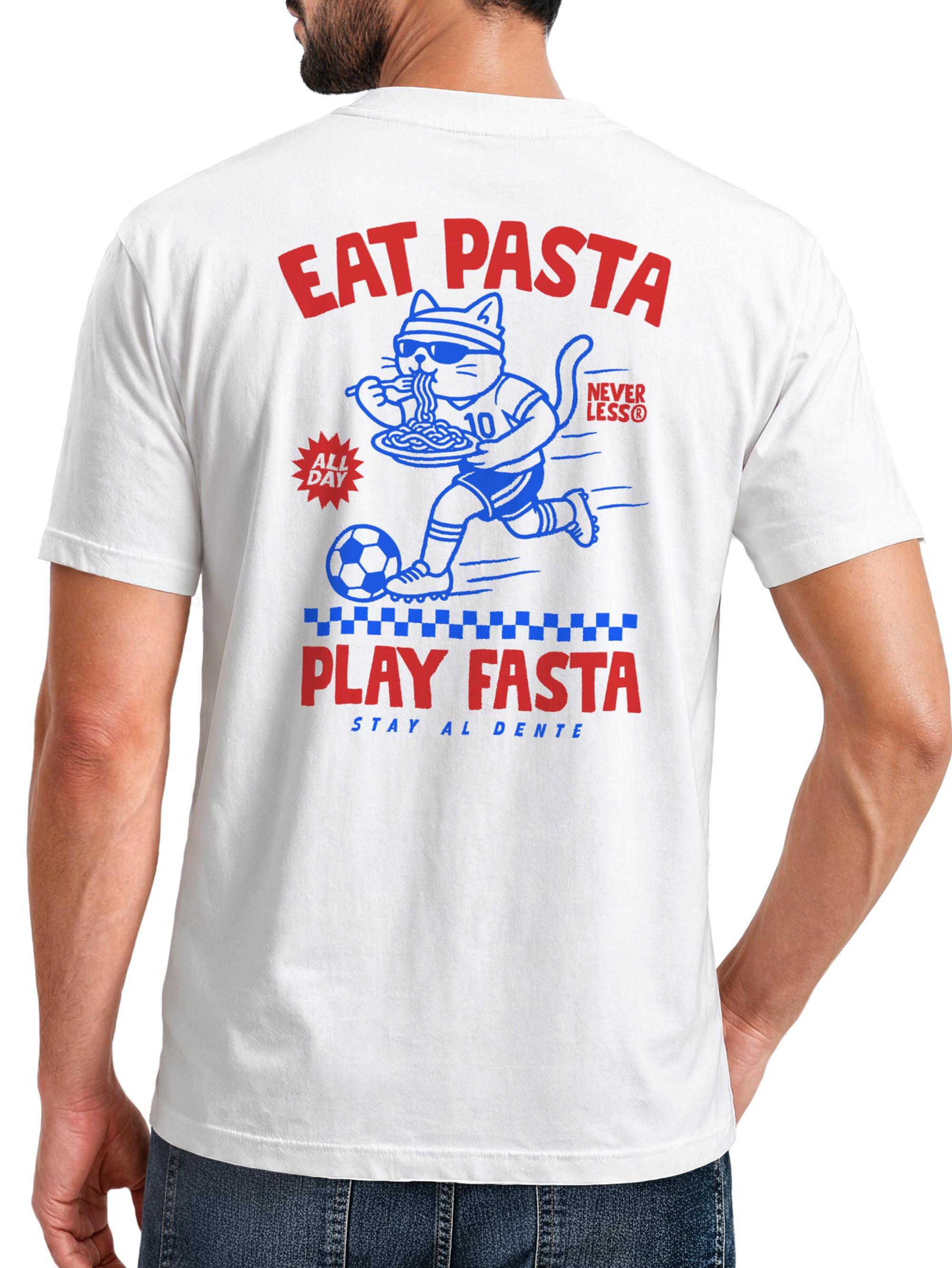 Print-Shirt Herren T-Shirt Backprint Fusball - Eat Pasta Play Fasta -