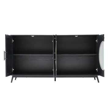 BlingBin Sideboard Aufbewahrungsmöbel (1 St., 160 L x 40 B x 80H), Rattan, halbrunde Tür, Magnetsaug ausgestattet