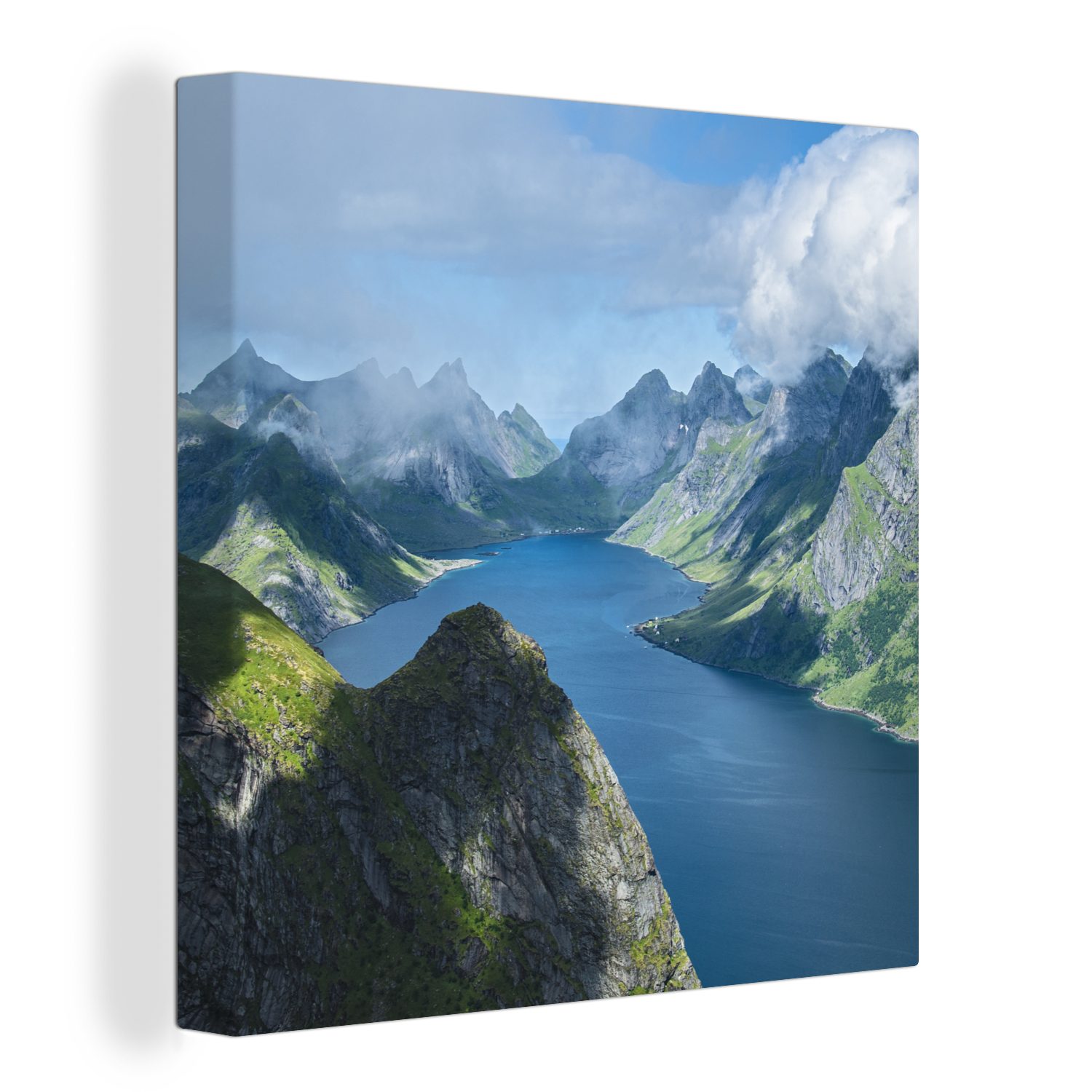 OneMillionCanvasses® Leinwandbild Blick über die Fjorde in Norwegen, (1 St), Leinwand Bilder für Wohnzimmer Schlafzimmer