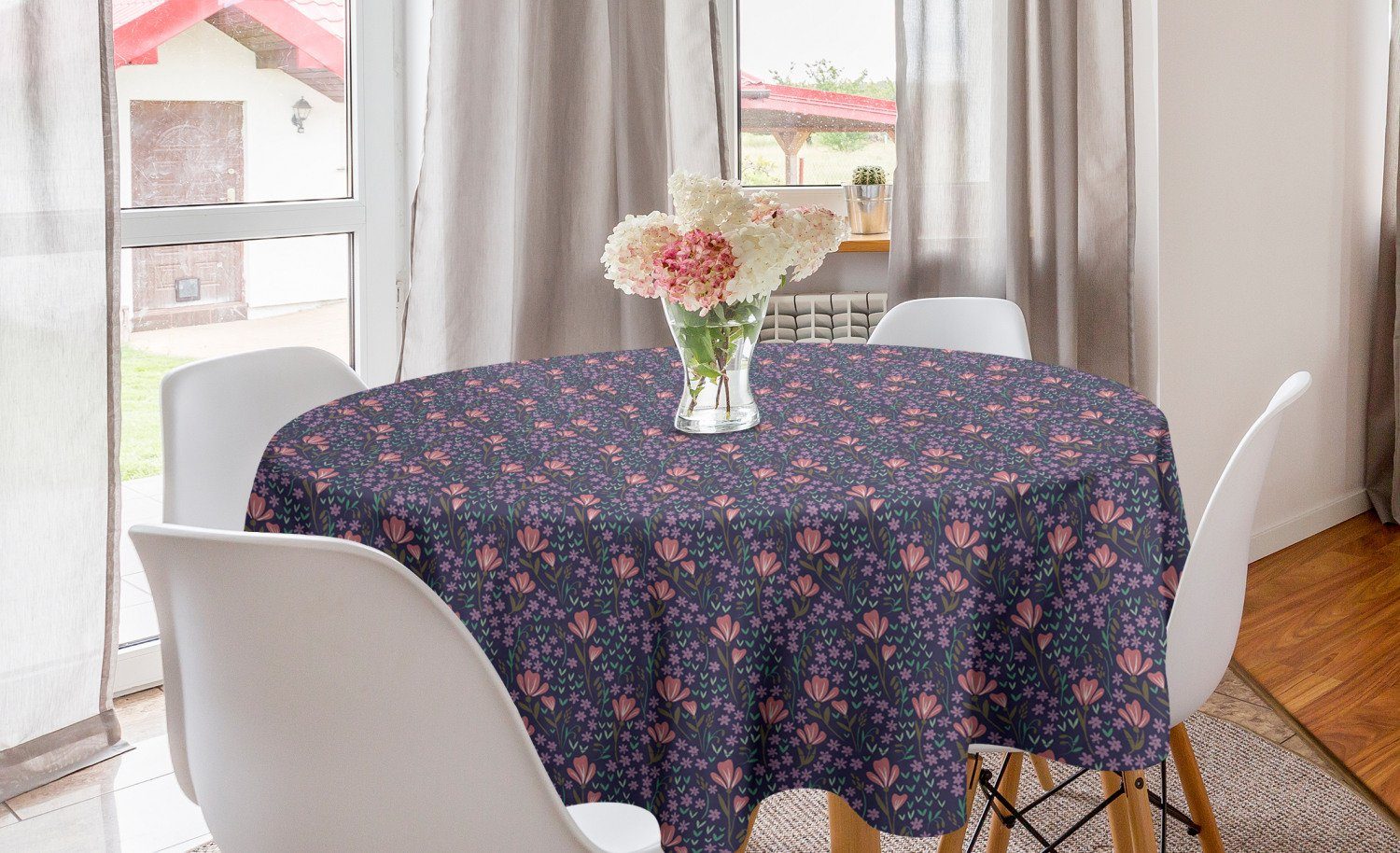 Abakuhaus Tischdecke Kreis Tischdecke Abdeckung für Esszimmer Küche Dekoration, Blume Blühende Blumen Bouquet