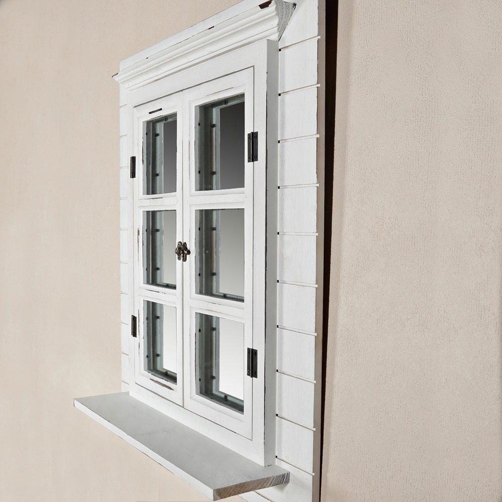 Melko Wandspiegel Dekospiegel Fensterladen Garderobenspiegel mit Bilderrahmen & Ablage (Stück), Paulownienholz