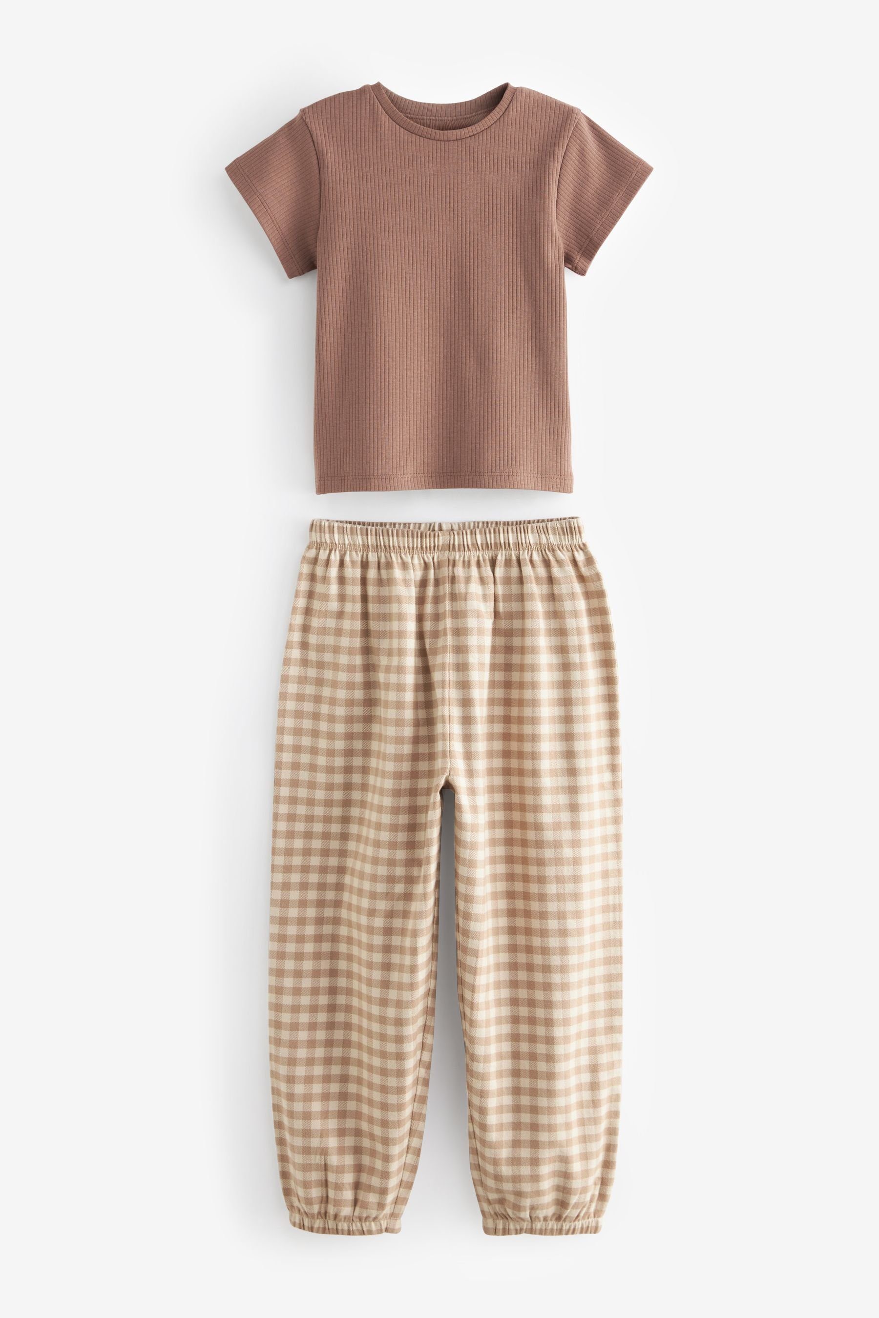 Next Pyjama Jogger Schlafanzug (2 tlg) Brown/Cream Gingham