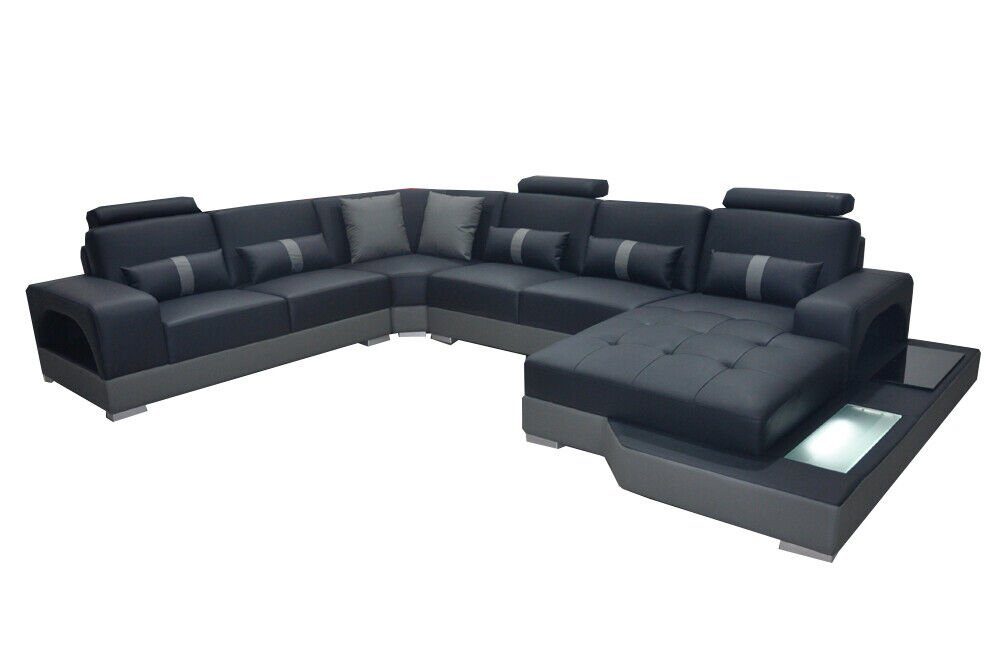 Modern USB Couch Sofa Leder JVmoebel mit Ecksofa Wohnlandschaft LED Eck Garnitur Sofas
