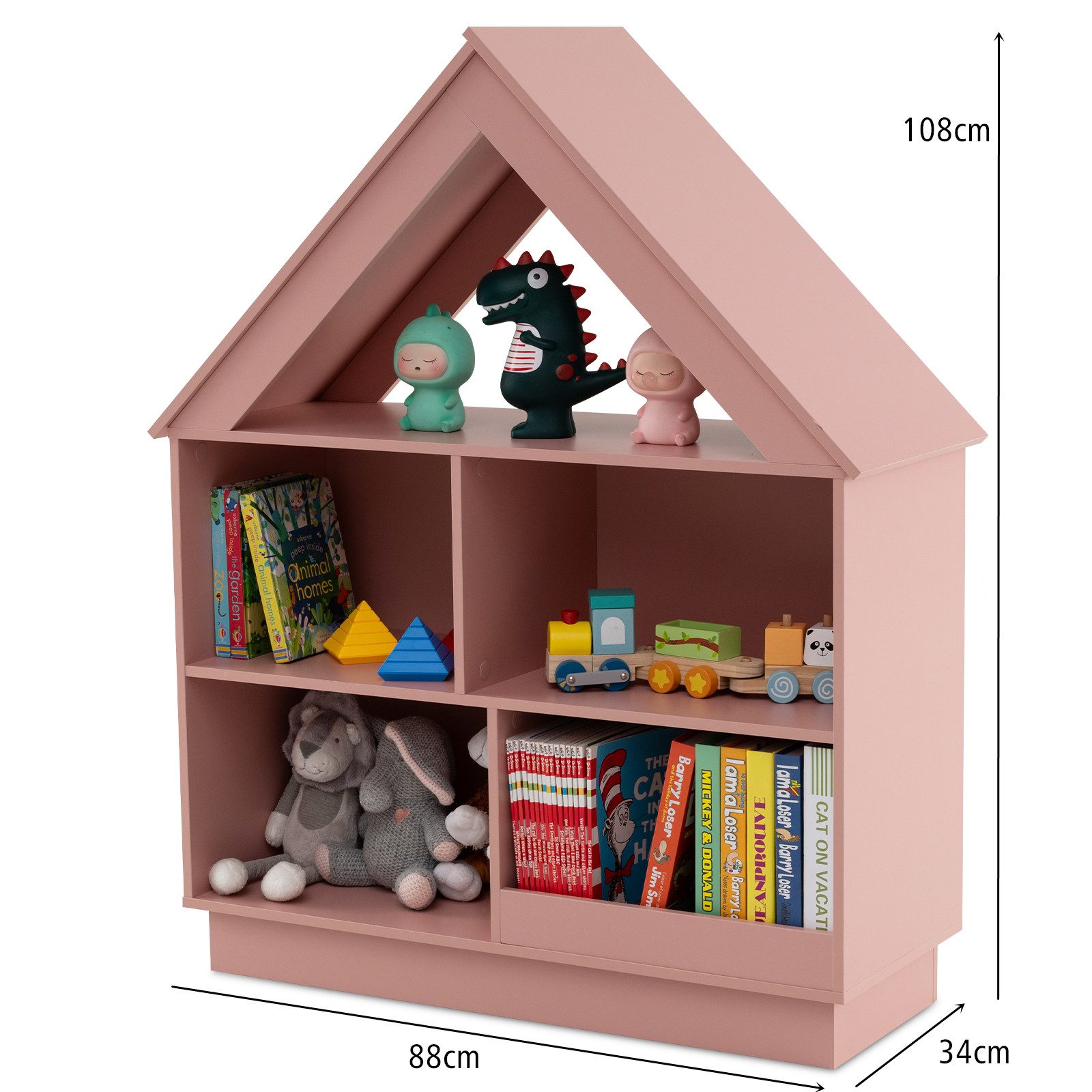 KOMFOTTEU Bücherregal, 3-stöckiger Spielzeugschrank, 88 x 34 x 108 cm