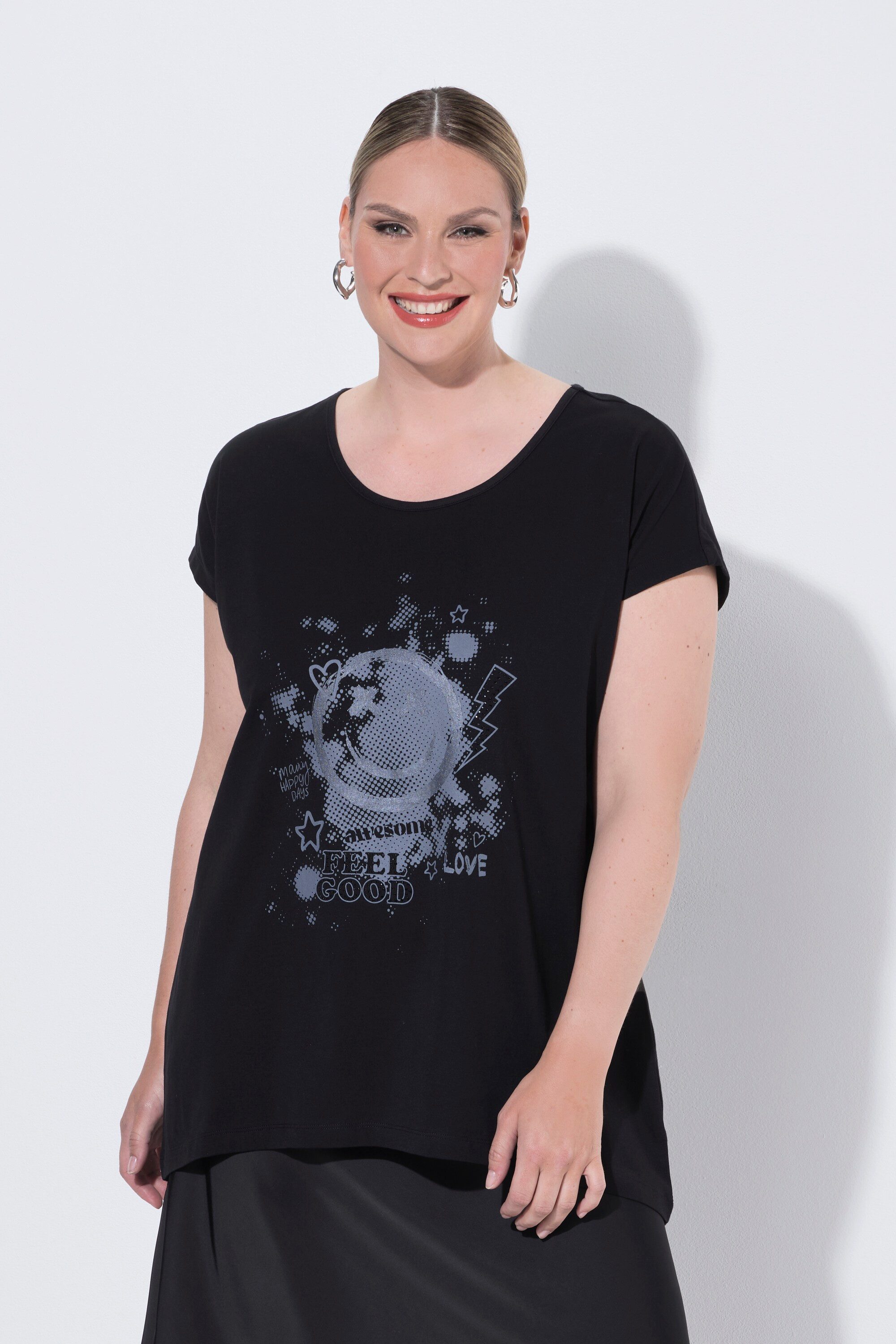 MIAMODA T-Shirt T-Shirt A-Linie Smiley-Druck Saum hinten länger