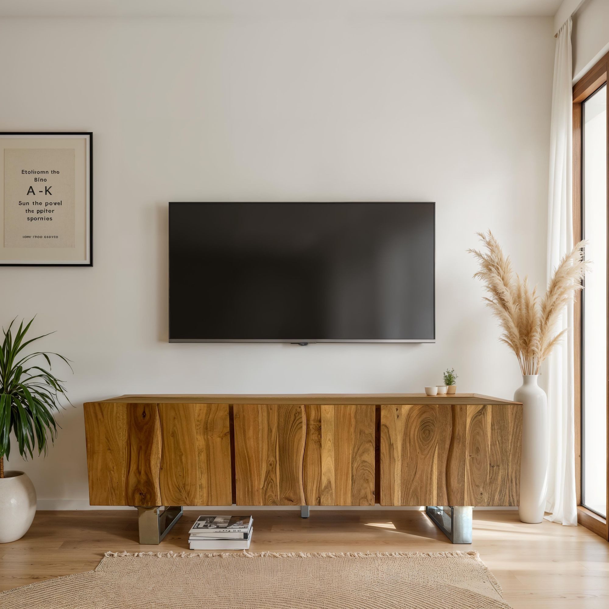 Wohnling Lowboard WL7.028 TV Schrank 160 cm Holz Massiv Fernsehkommode Fernsehschrank (drei Türen, 160x56x46 cm, Akazie Massivholz), TV-Schrank Modern Fernsehtisch, TV-Kommode Hoch