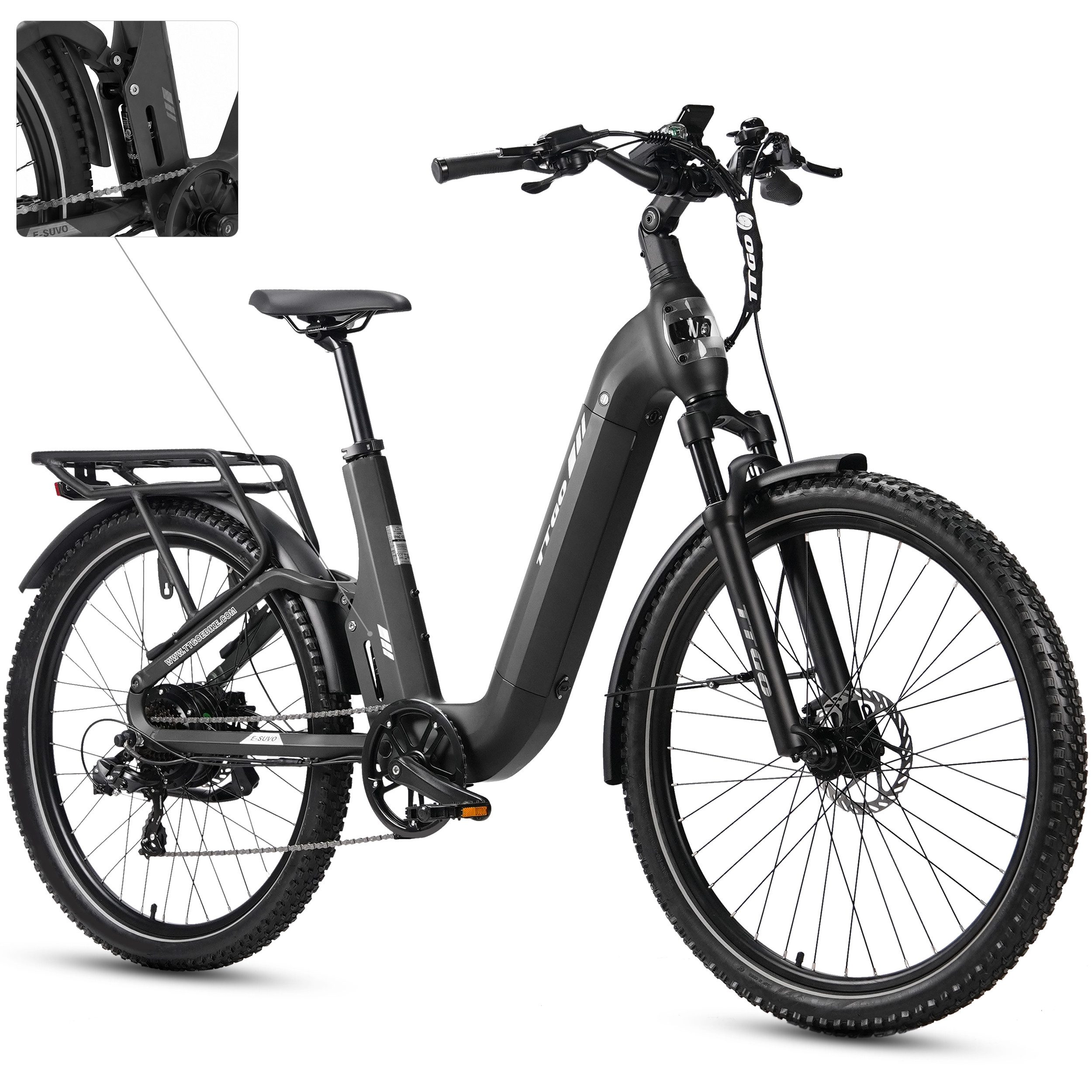 TTGO E-Bike Cityrad 28 Zoll, Fully, Vollfederung, 120km, Drehmomentsensor, mit Bremslicht, 7 Gang Shimano, Kettenschaltung, Heckmotor, 720 Wh, (Hydraulische Scheibenbremsen, 5 Stufen, Farb-LCD-Display), Lockout-Federgabel, 70Nm, Pedelec, Elektrofahrrad für Damen und Herren