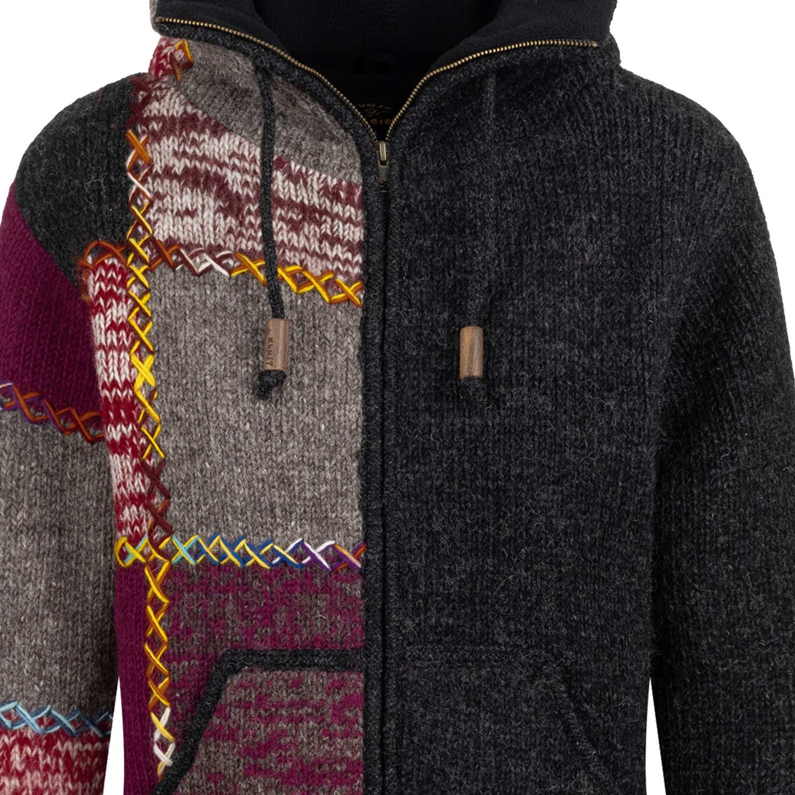 KUNST UND MAGIE Strickjacke Strickjacke Boho Bunt Jacke Kragen Futter Winterjacke Wolljacke Goa