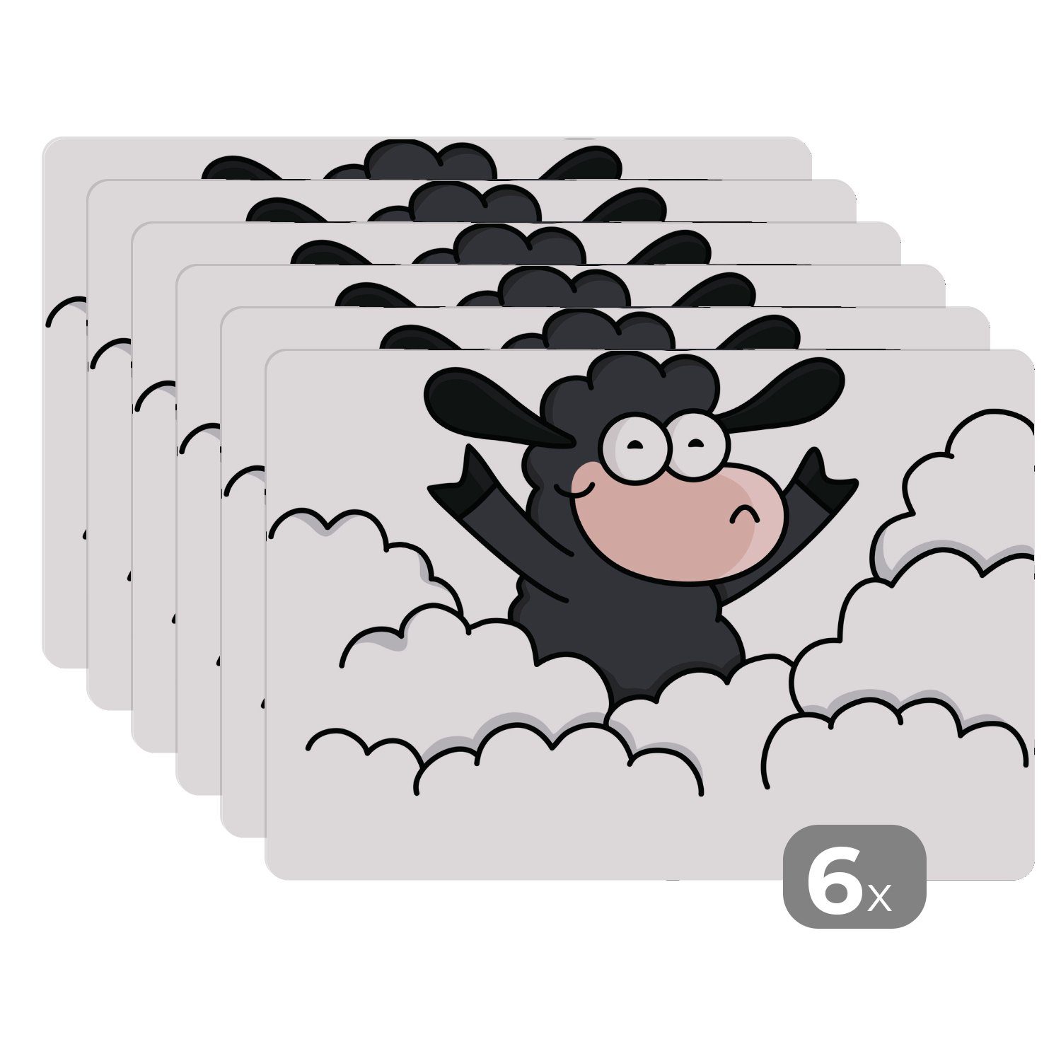 Platzset, Eine Illustration eines schwarzen Schafes in den Wolken, MuchoWow, (6-St), Platzset, Platzdecken, Platzmatte, Tischmatten, Schmutzabweisend