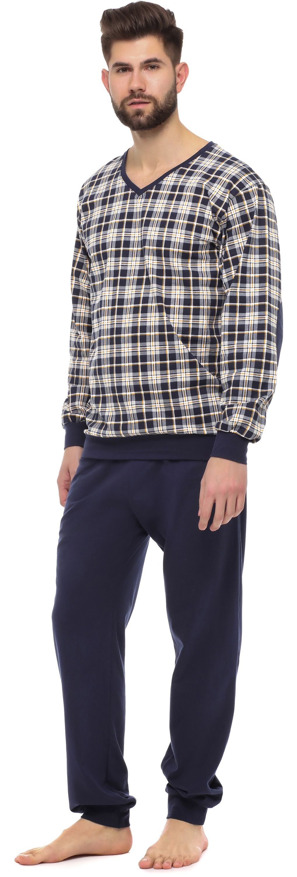 Timone Schlafanzug Set Nightwear Herren Schlafanzug TI30-107 mit Lang Bündchen Baumwolle Marine Kariert1