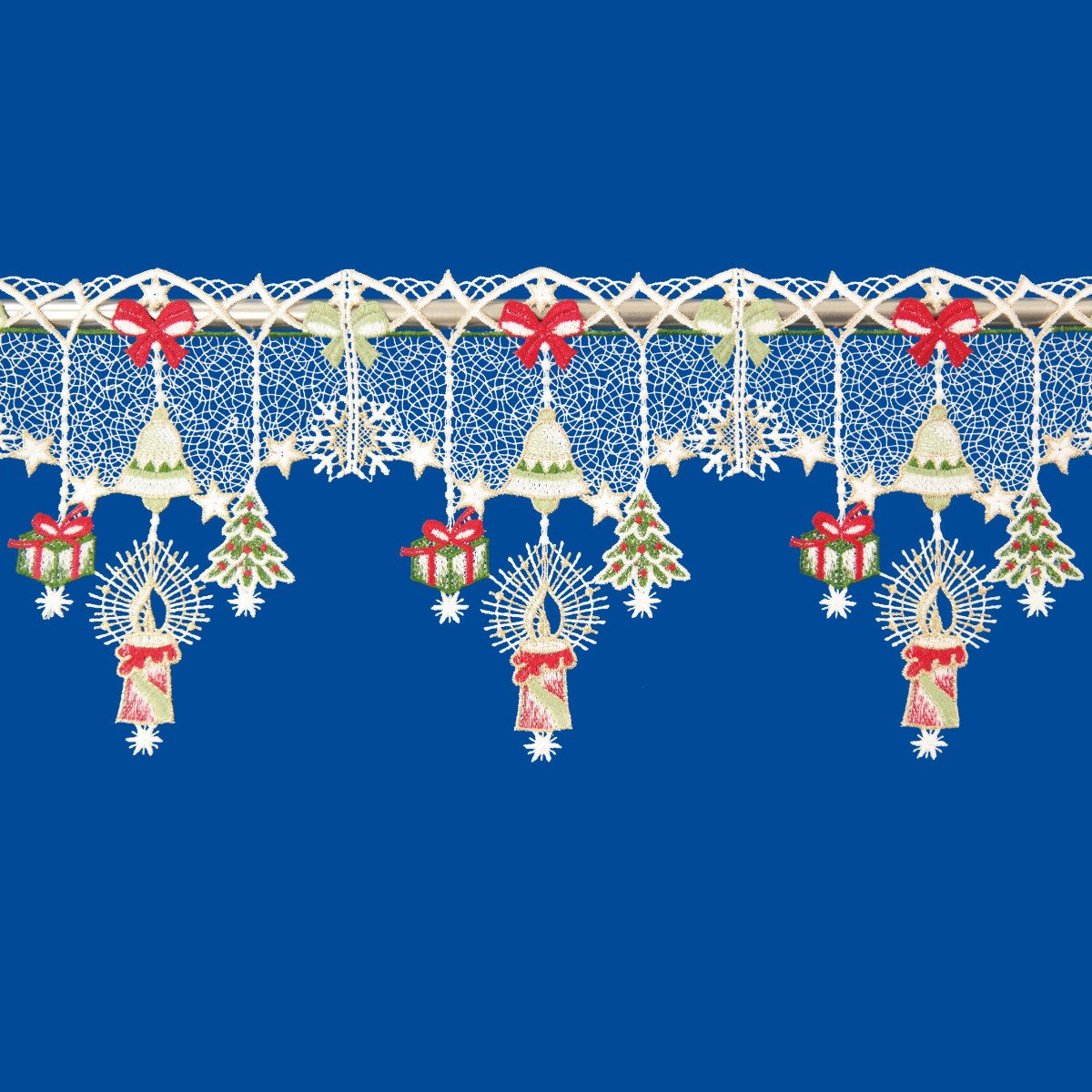 W. Reuter & Sohn - Plauener Spitze® Gardine Stangendeko "Fröhliche Weihnach günstig online kaufen